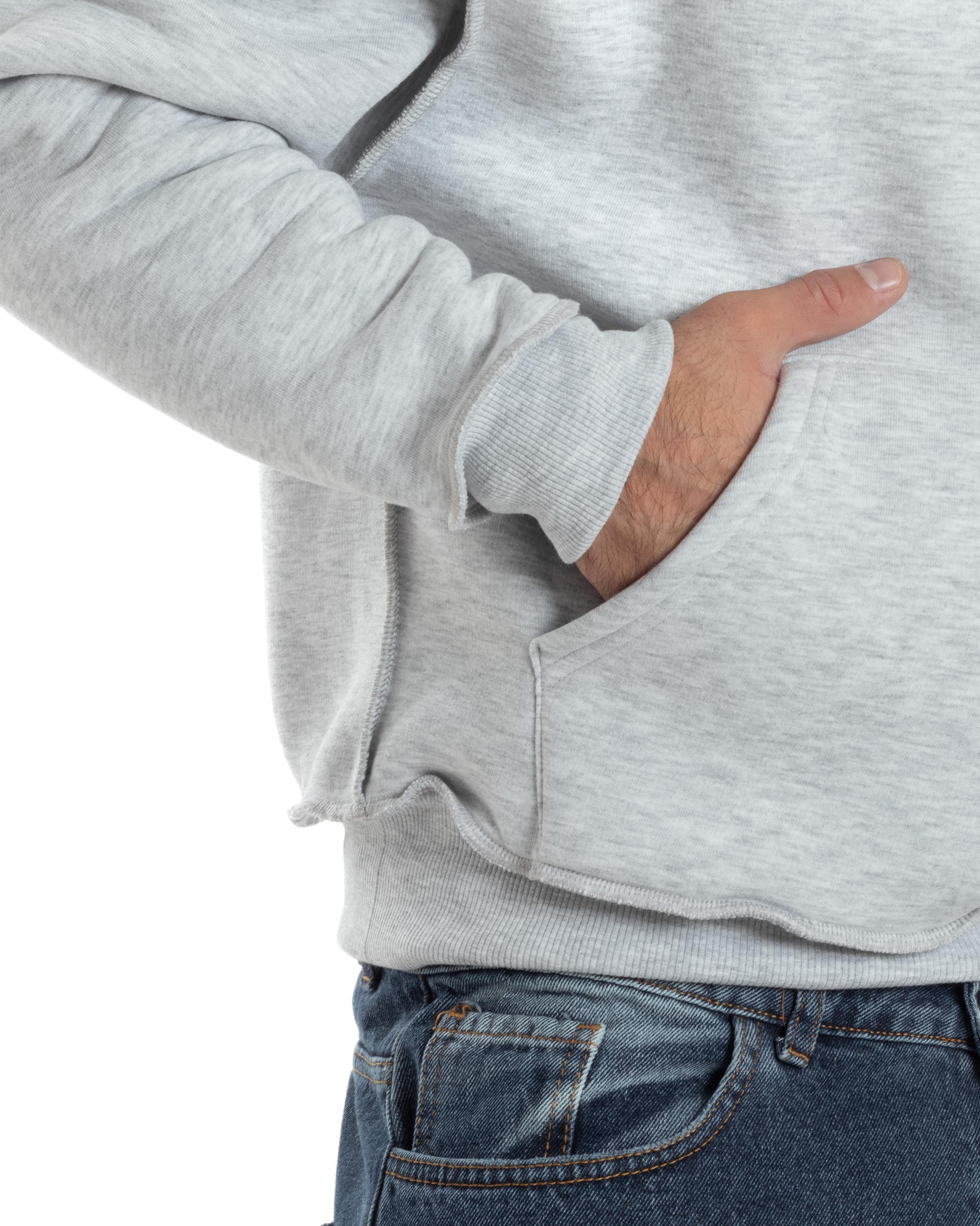 Felpa Uomo PolyCotton Garzata Con Cappuccio Cuciture Reverse E Marsupio Boxy Fit Maglia Morbida Calda Grigio GIOSAL-F3040A