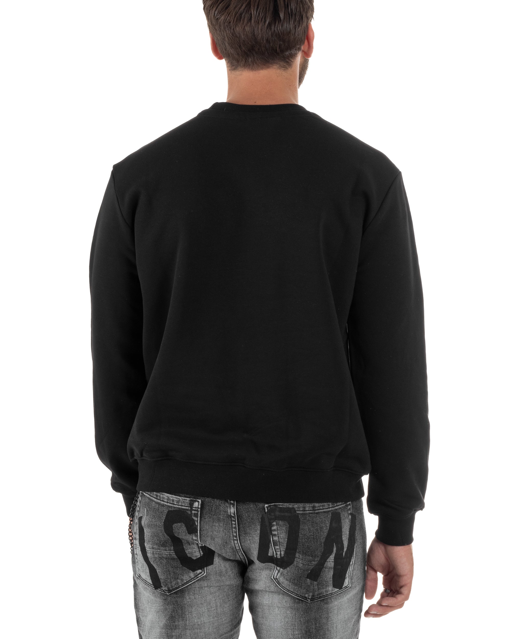 Felpa Uomo Girocollo Casual Regular Fit Stampa Scritta Basic Nero ICON ICUF2W6F006