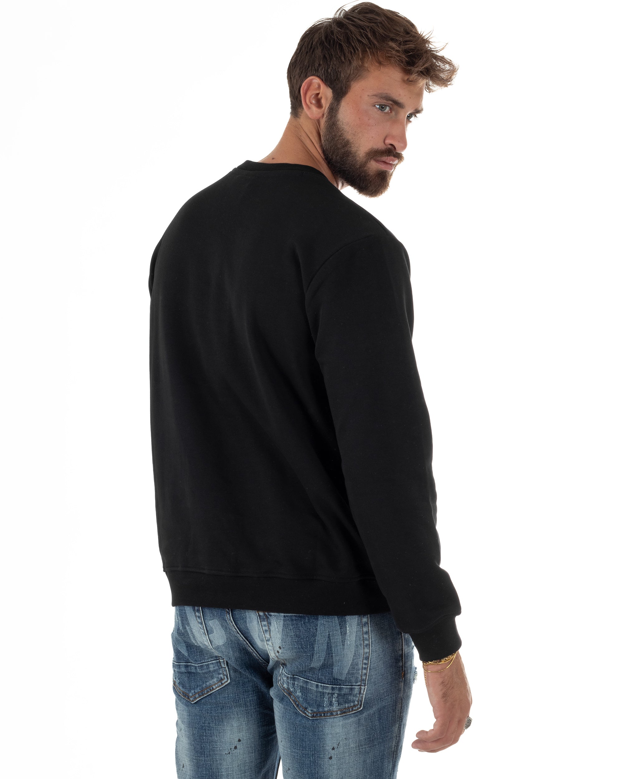 Felpa Uomo Girocollo Stampa Scritta Casual Regular Fit Basic Nero ICON ICUF2W6F001