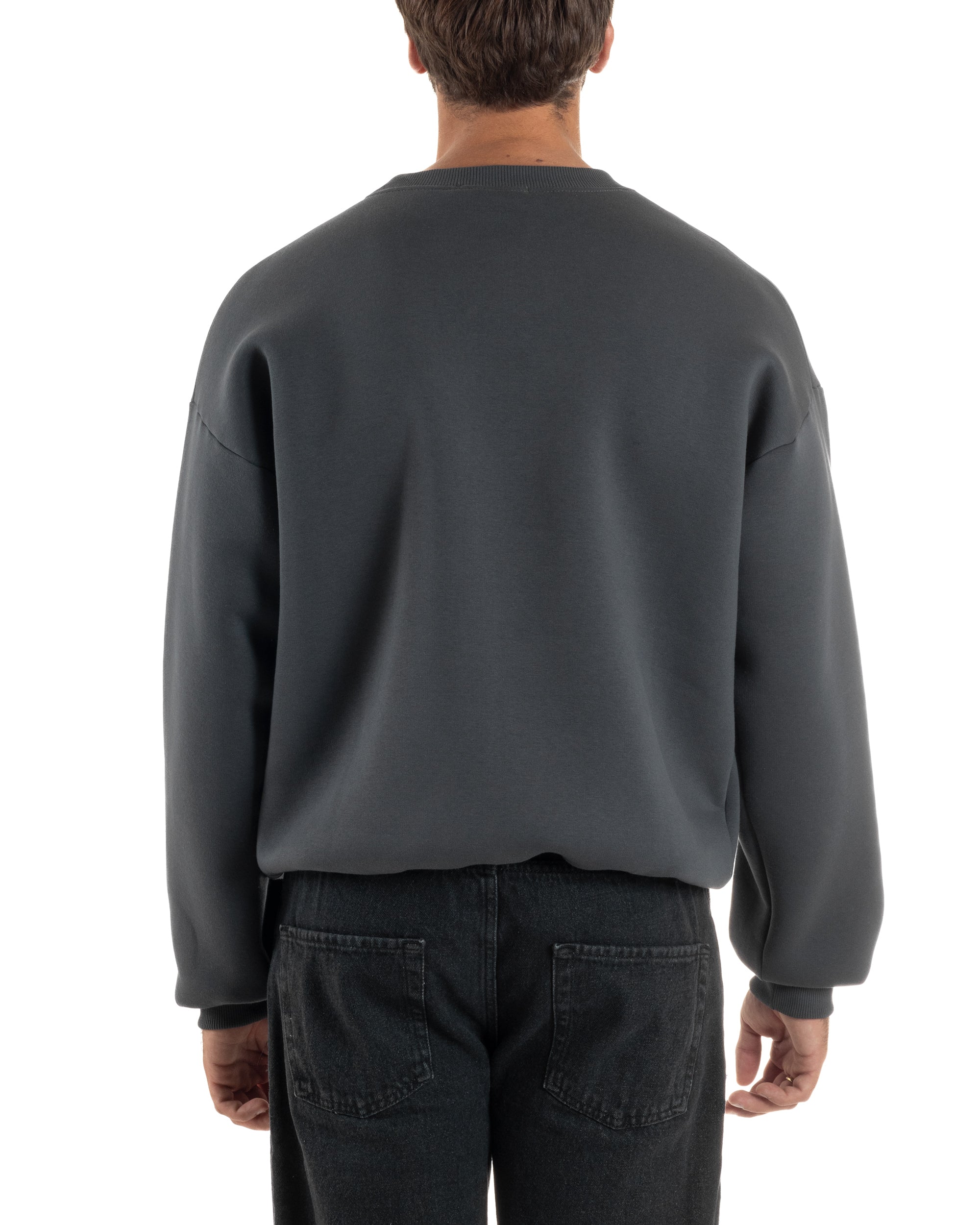 Felpa Girocollo Hoodie Boxy Fit Basic Felpata Piombo F3054A