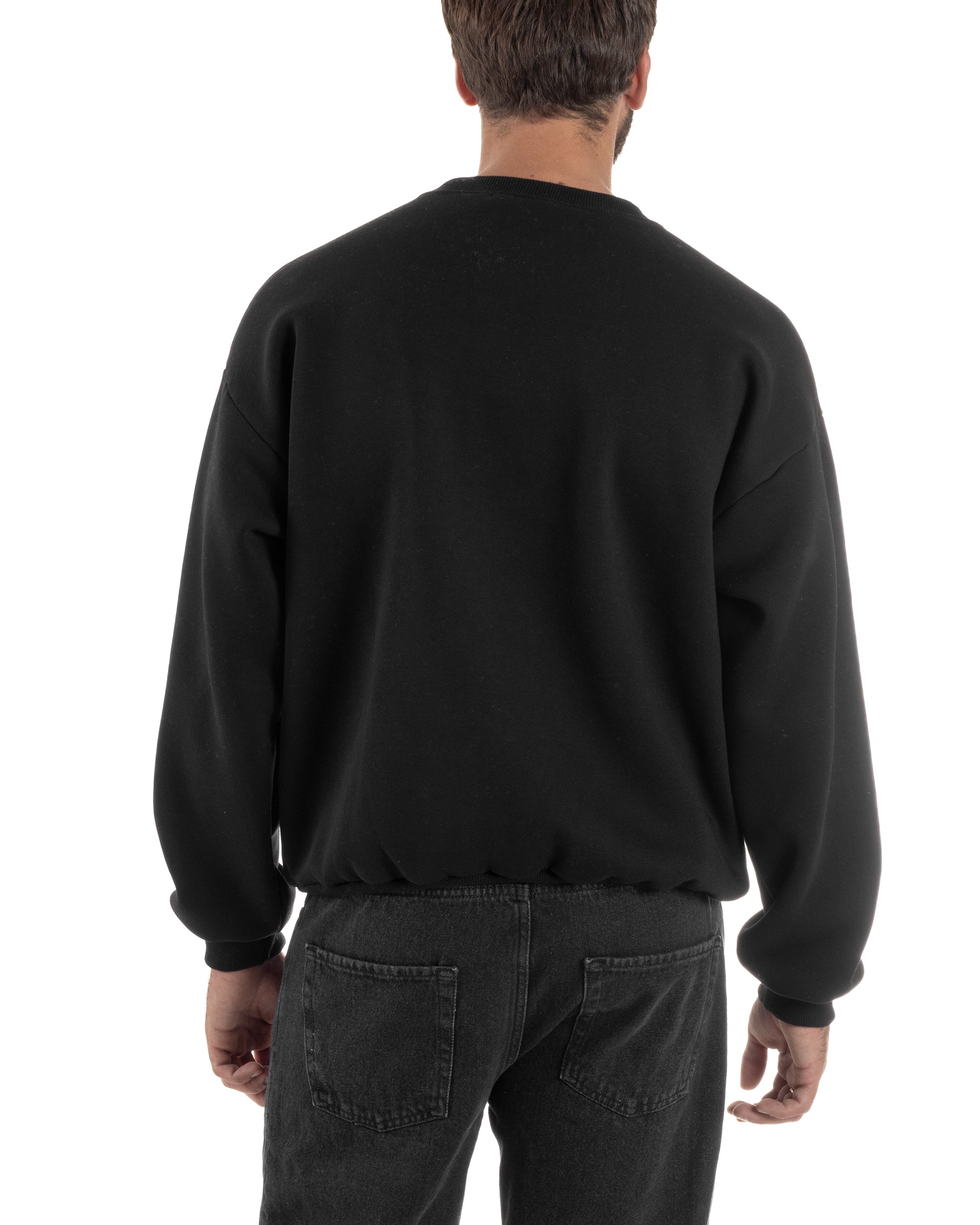 Felpa Girocollo Hoodie Boxy Fit Basic Felpata Nero F3055A