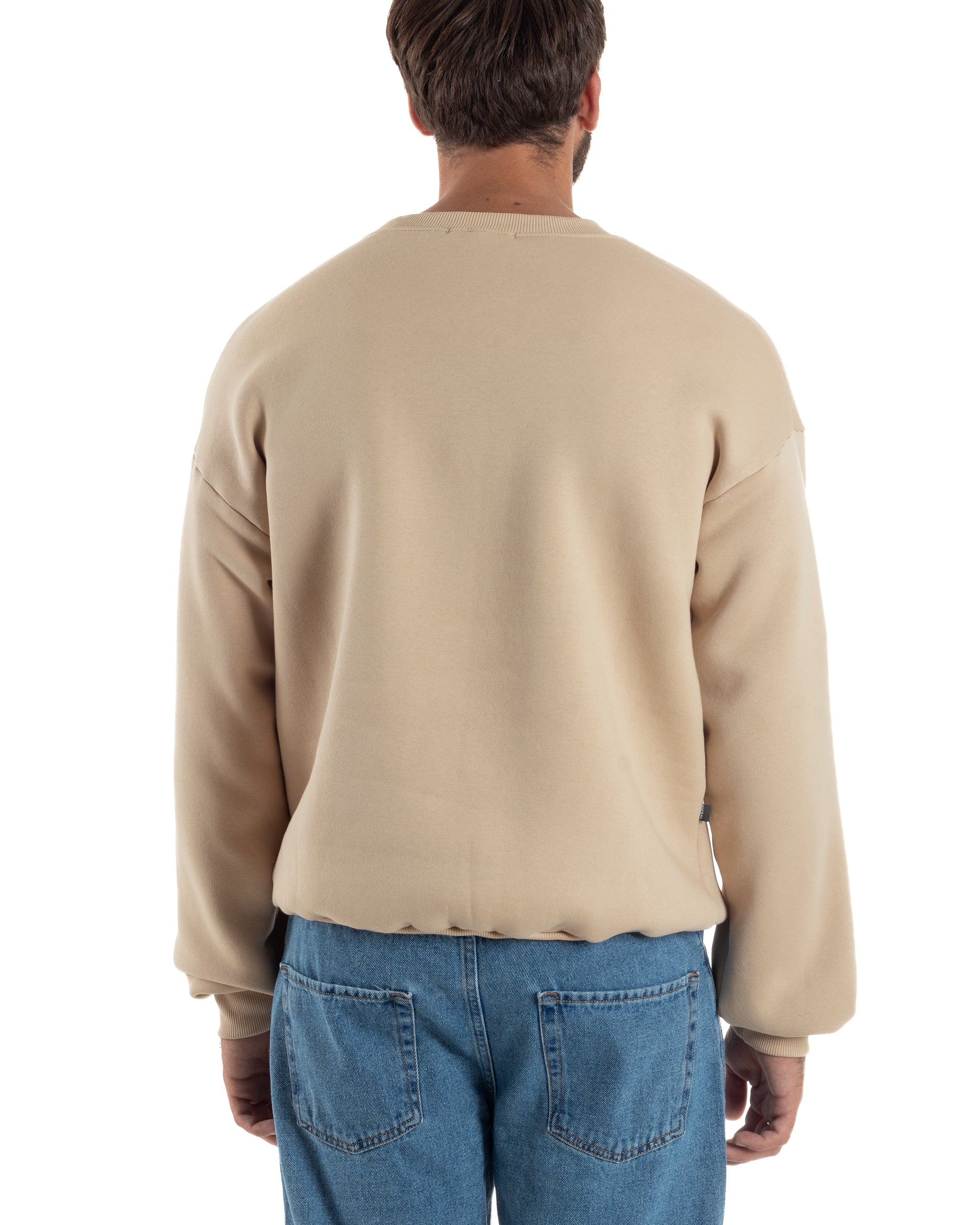 Felpa Girocollo Hoodie Boxy Fit Basic Felpata Beige F3056A