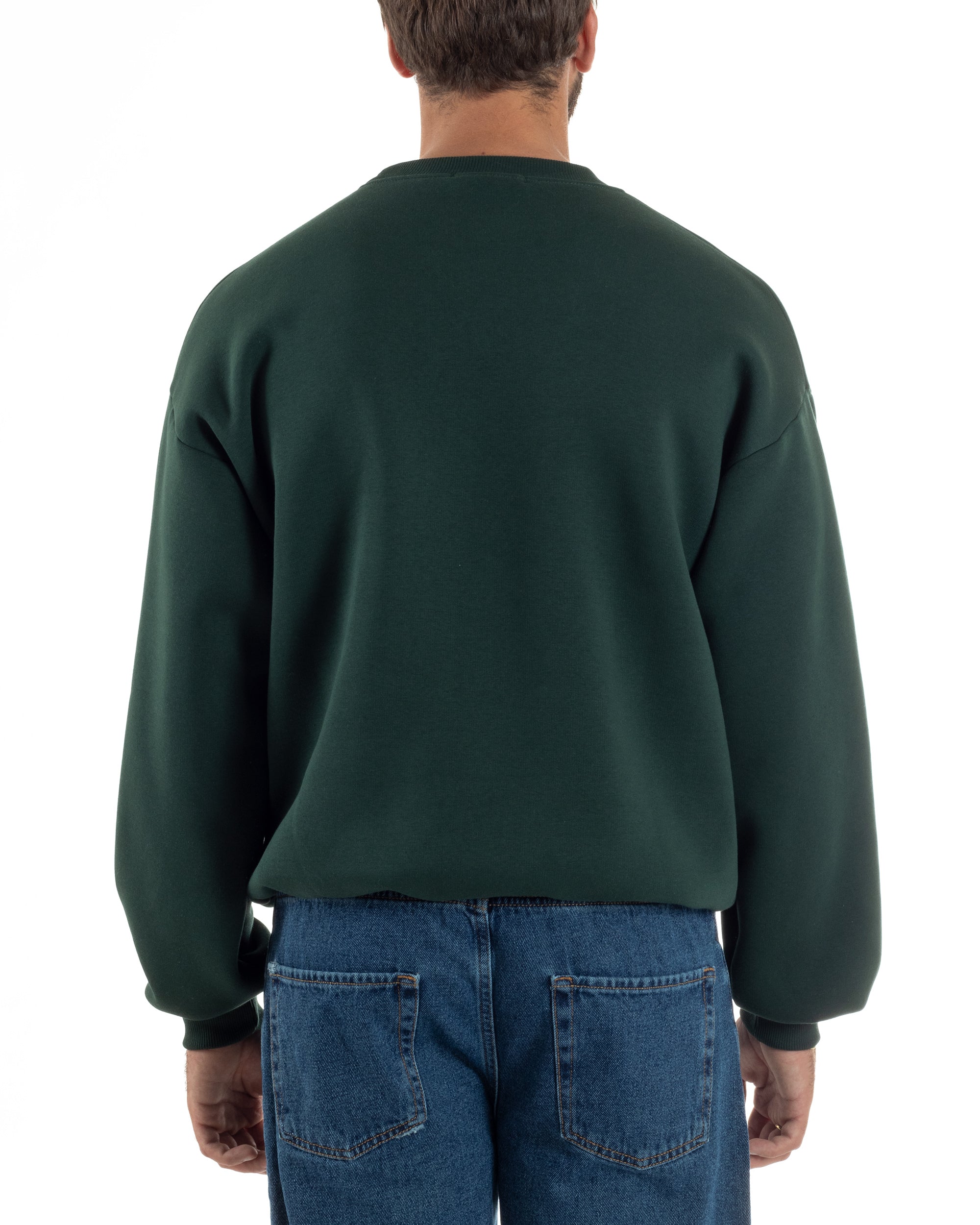 Felpa Girocollo Hoodie Boxy Fit Basic Felpata Verde F3057A