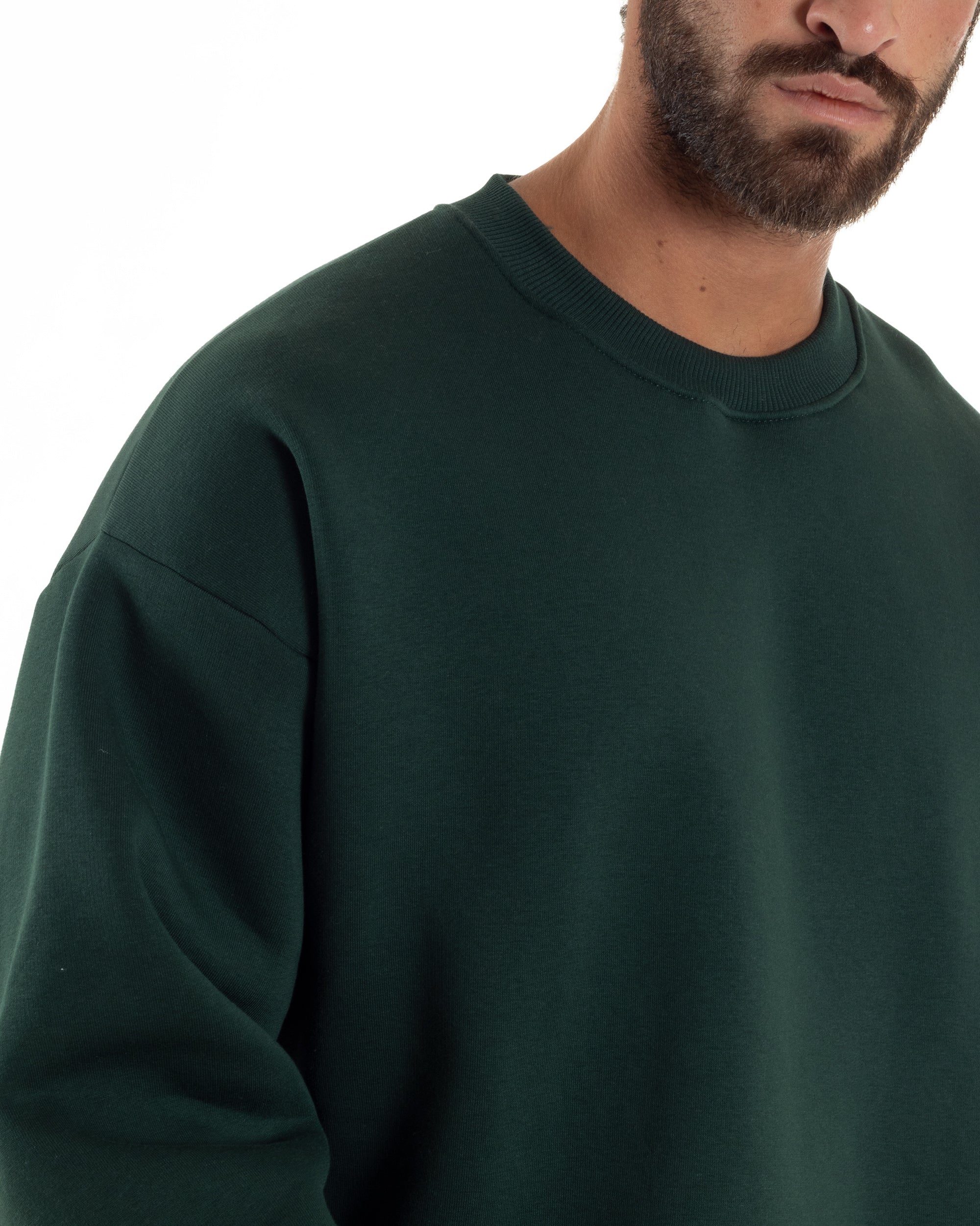 Felpa Girocollo Hoodie Boxy Fit Basic Felpata Verde F3057A