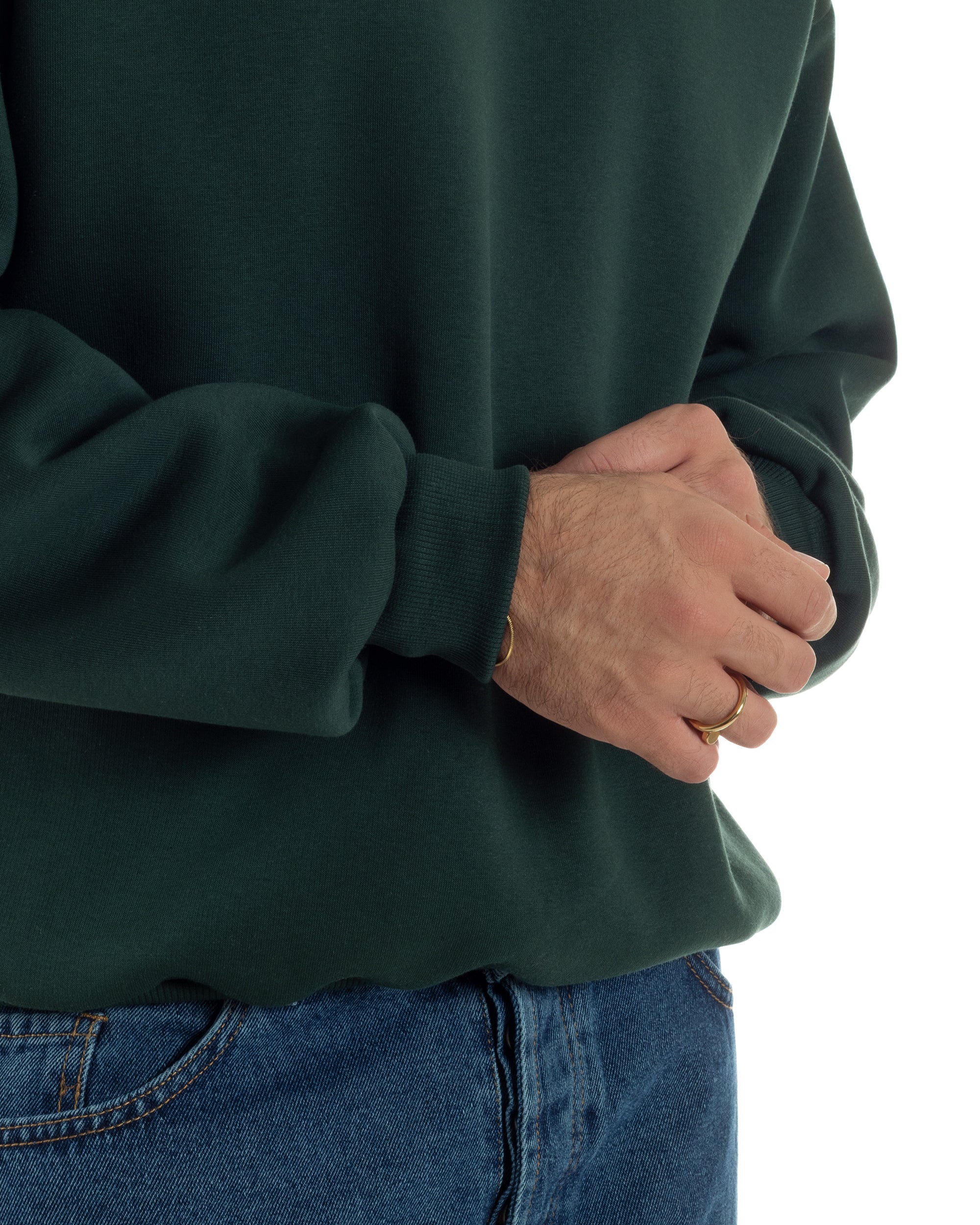 Felpa Girocollo Hoodie Boxy Fit Basic Felpata Verde F3057A