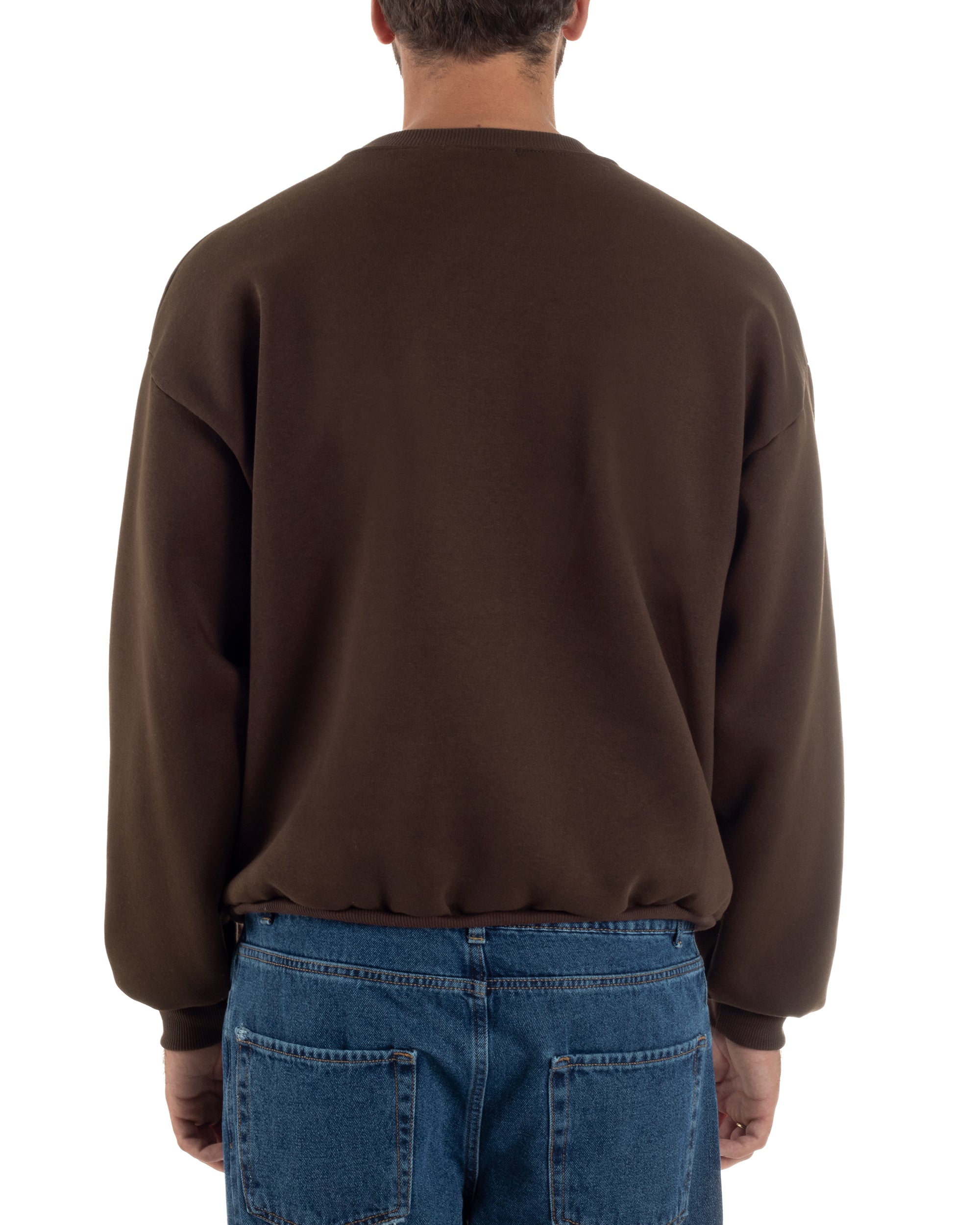 Felpa Girocollo Hoodie Boxy Fit Basic Felpata Marrone F3058A