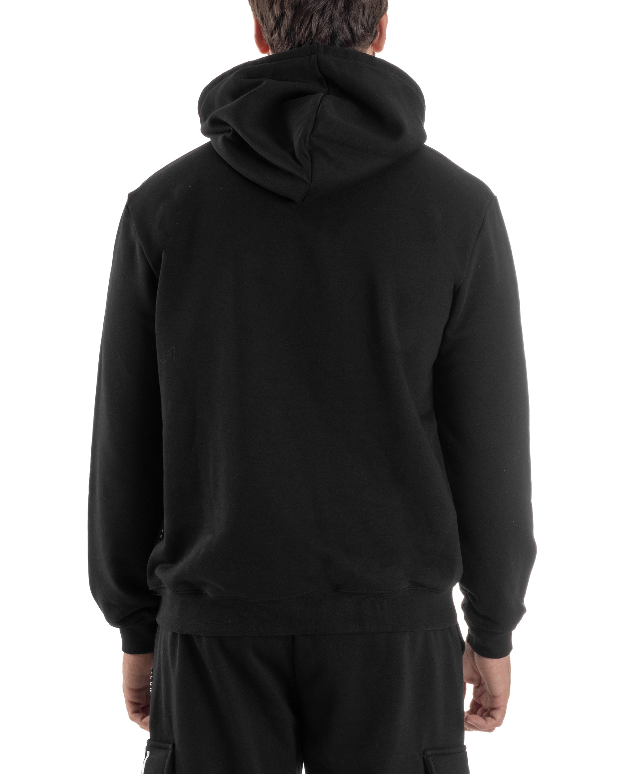 Felpa Uomo Cappuccio Stampa Scritta Casual Regular Fit Basic Nero ICON ICUF2W6F003
