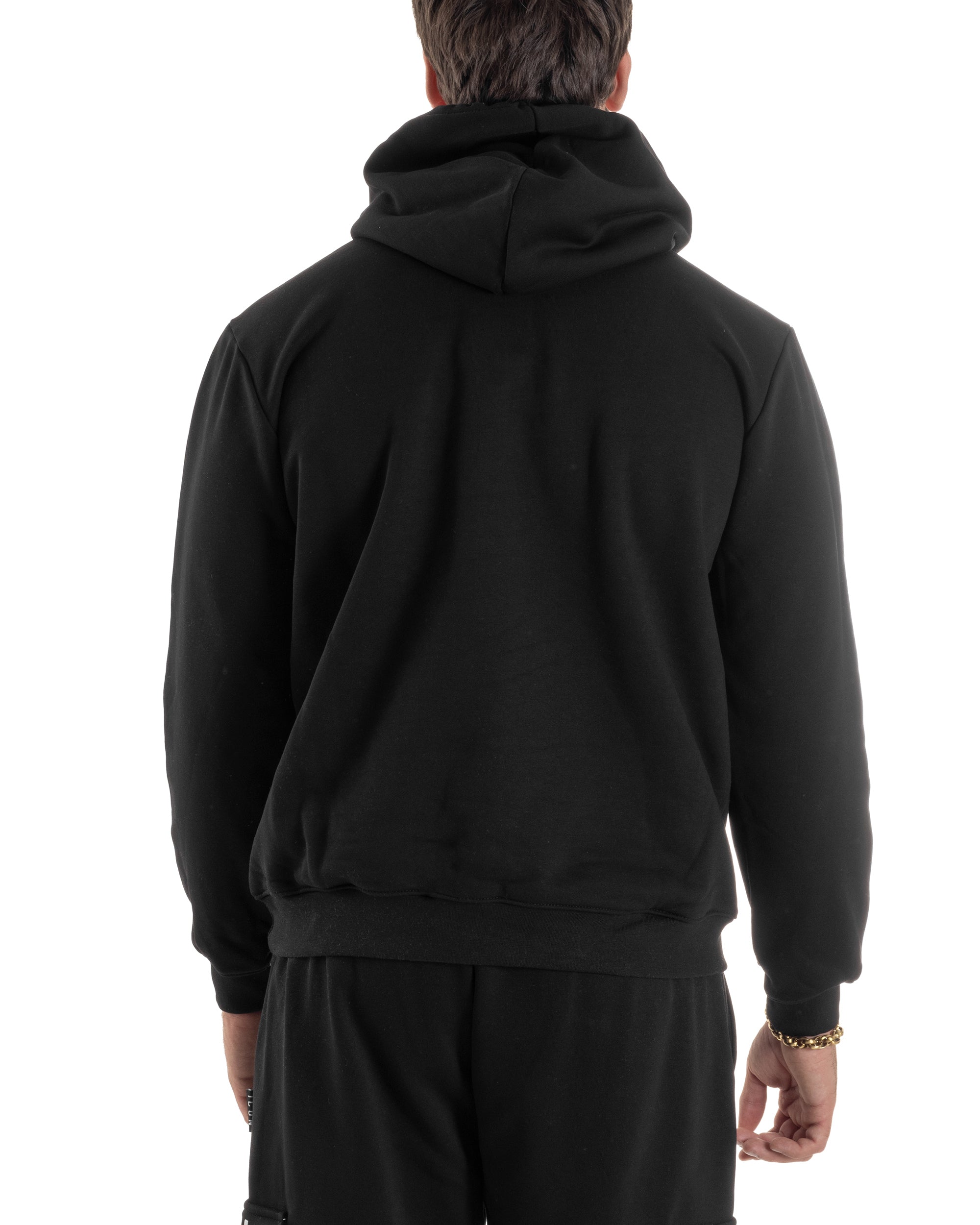 Felpa Uomo Cappuccio Marsupio Stampa Regular Fit Basic Nero ICON ICUF2W6F005