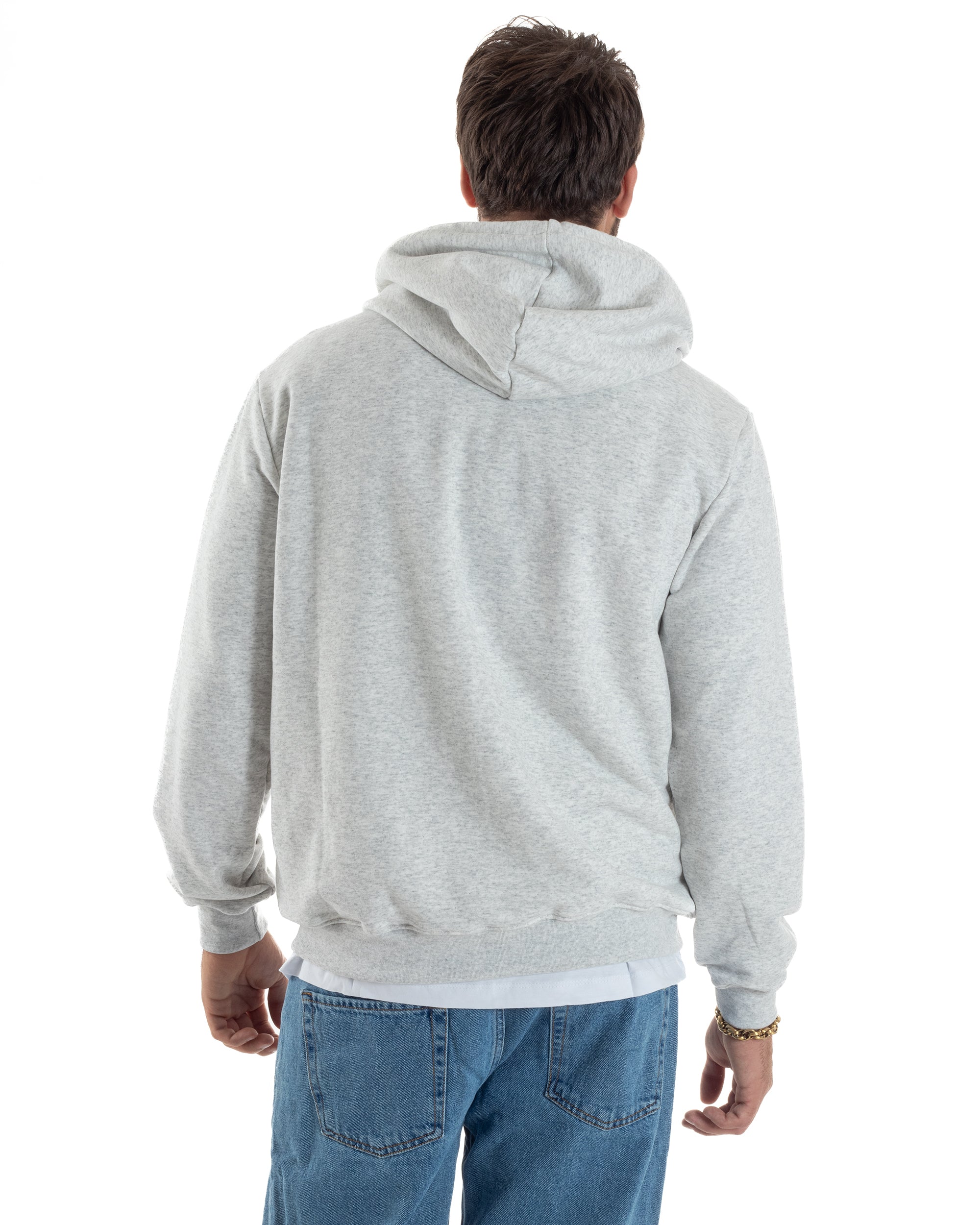 Felpa Uomo Cappuccio Zip Marsupio Stampa Regular Fit Basic Grigio Chiaro ICON ICUF2W6F007