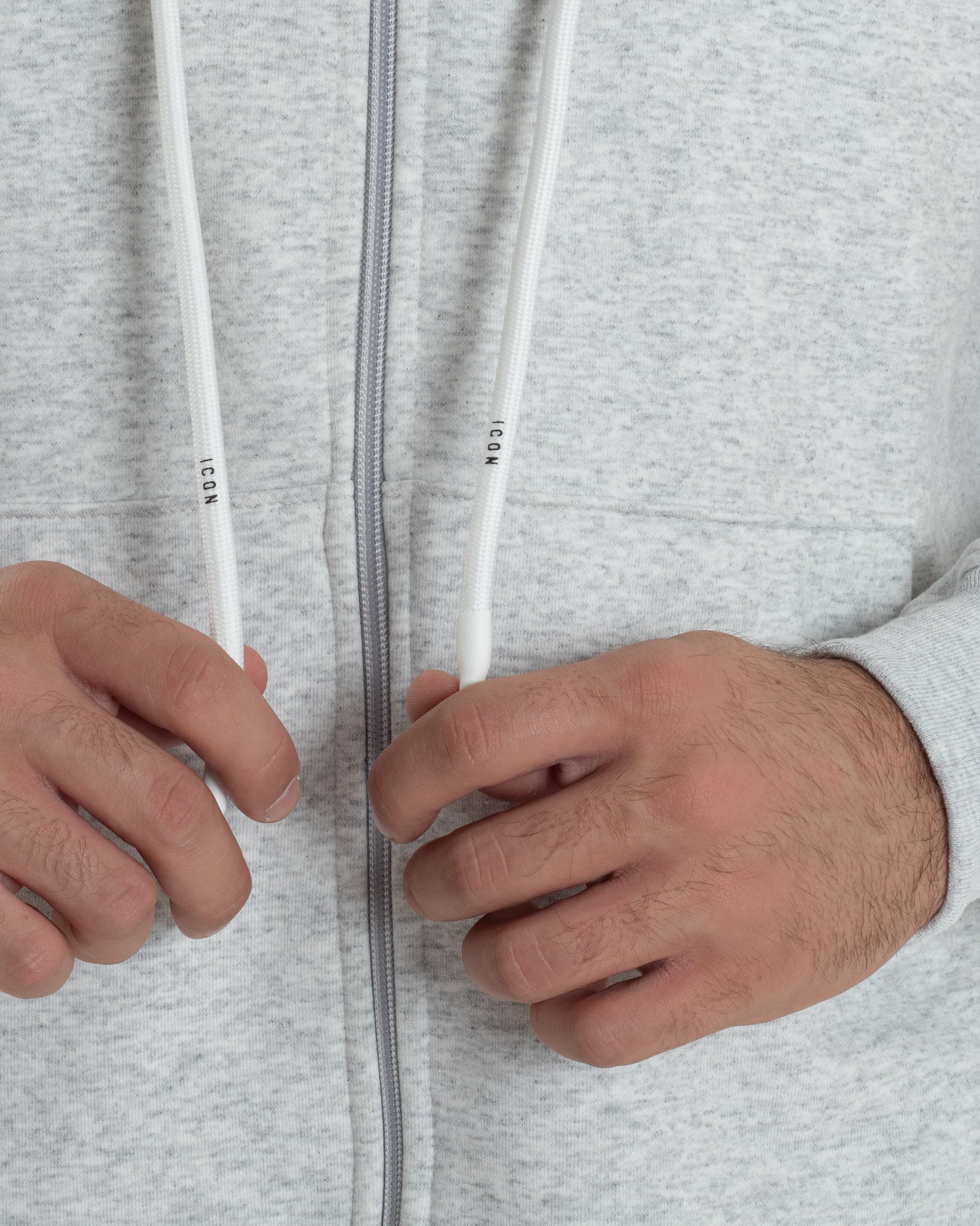 Felpa Uomo Cappuccio Zip Marsupio Stampa Regular Fit Basic Grigio Chiaro ICON ICUF2W6F007