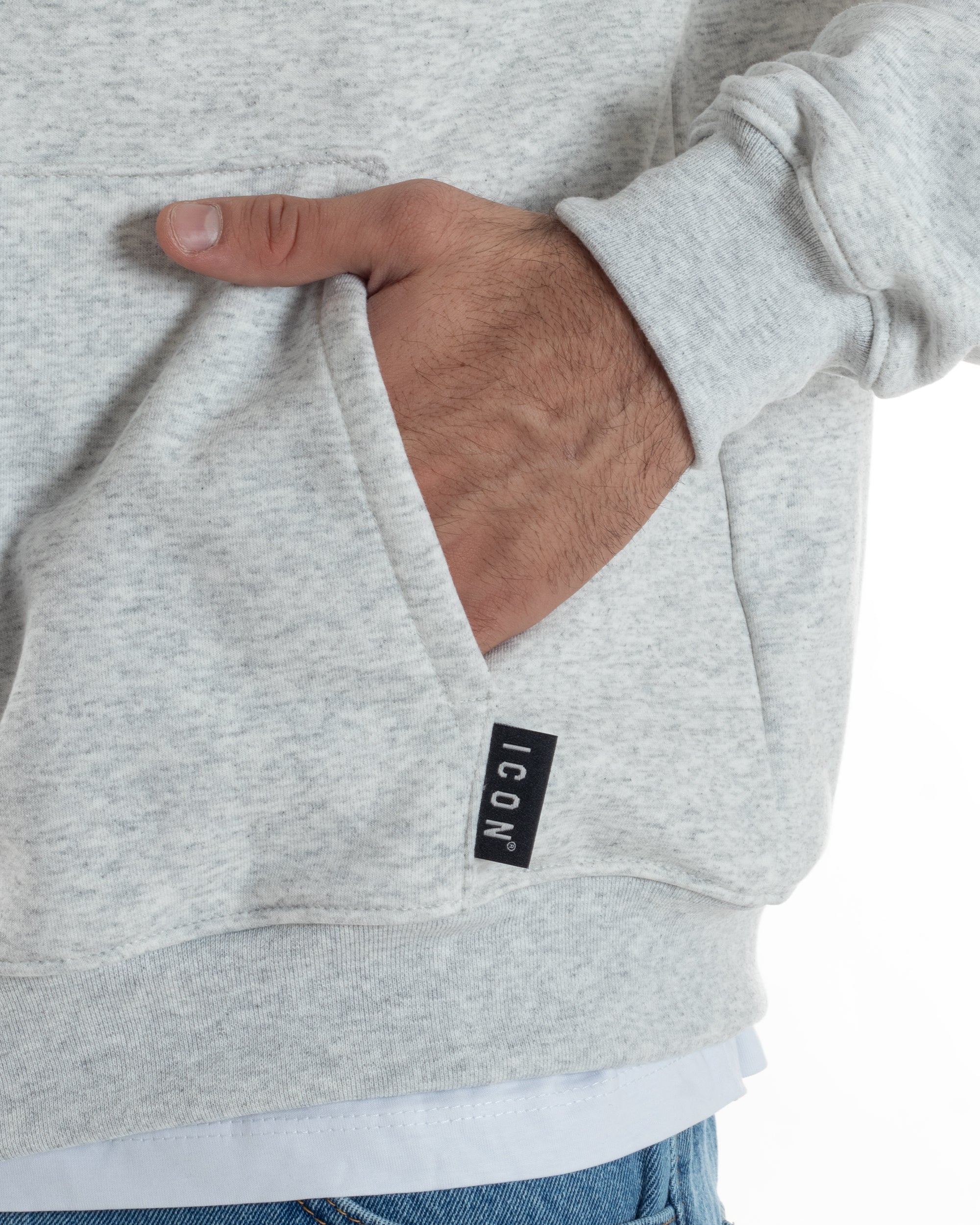 Felpa Uomo Cappuccio Zip Marsupio Stampa Regular Fit Basic Grigio Chiaro ICON ICUF2W6F007