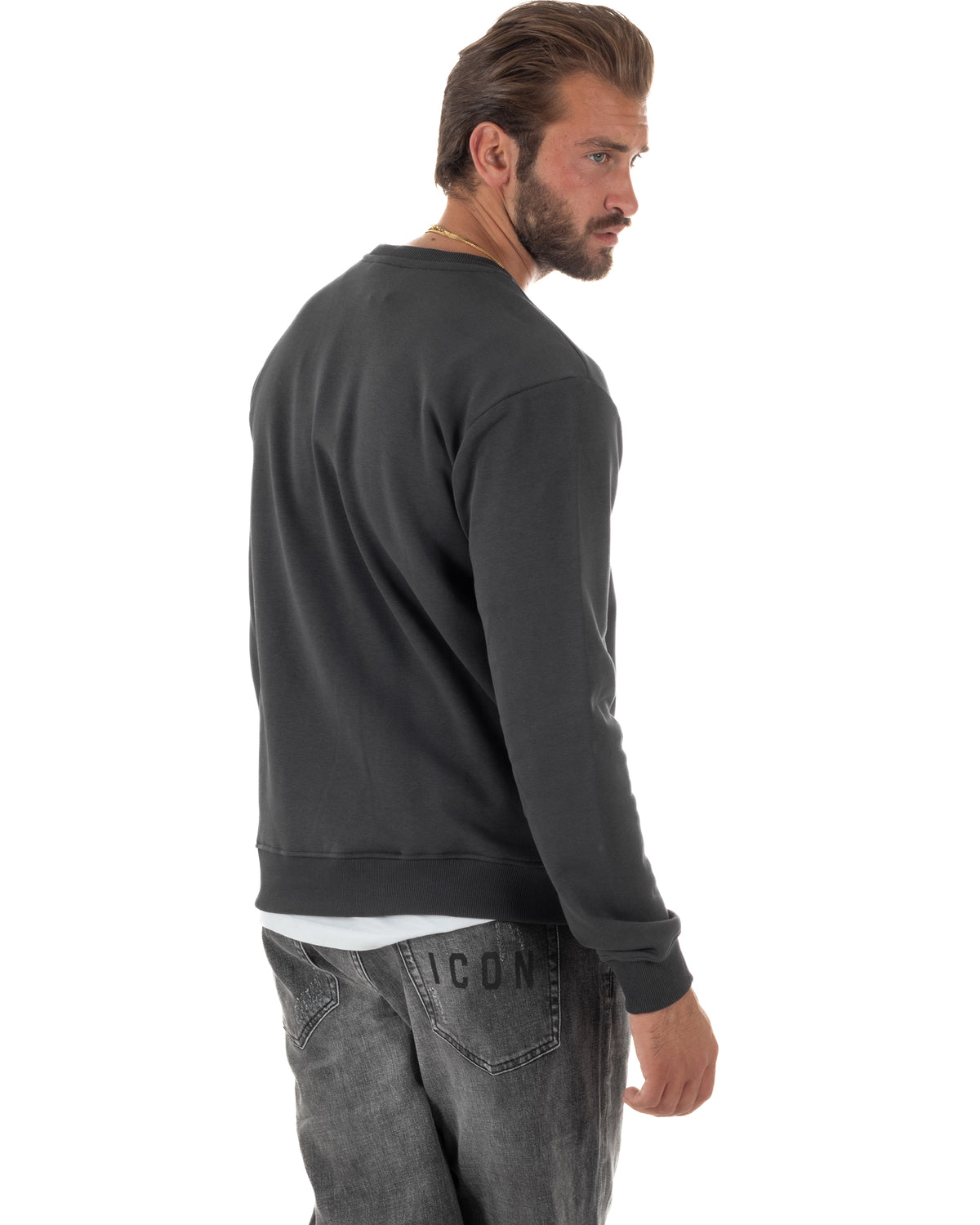 Felpa uomo girocollo maglia stampa logo frontale rabbit piombo ICON IUF044