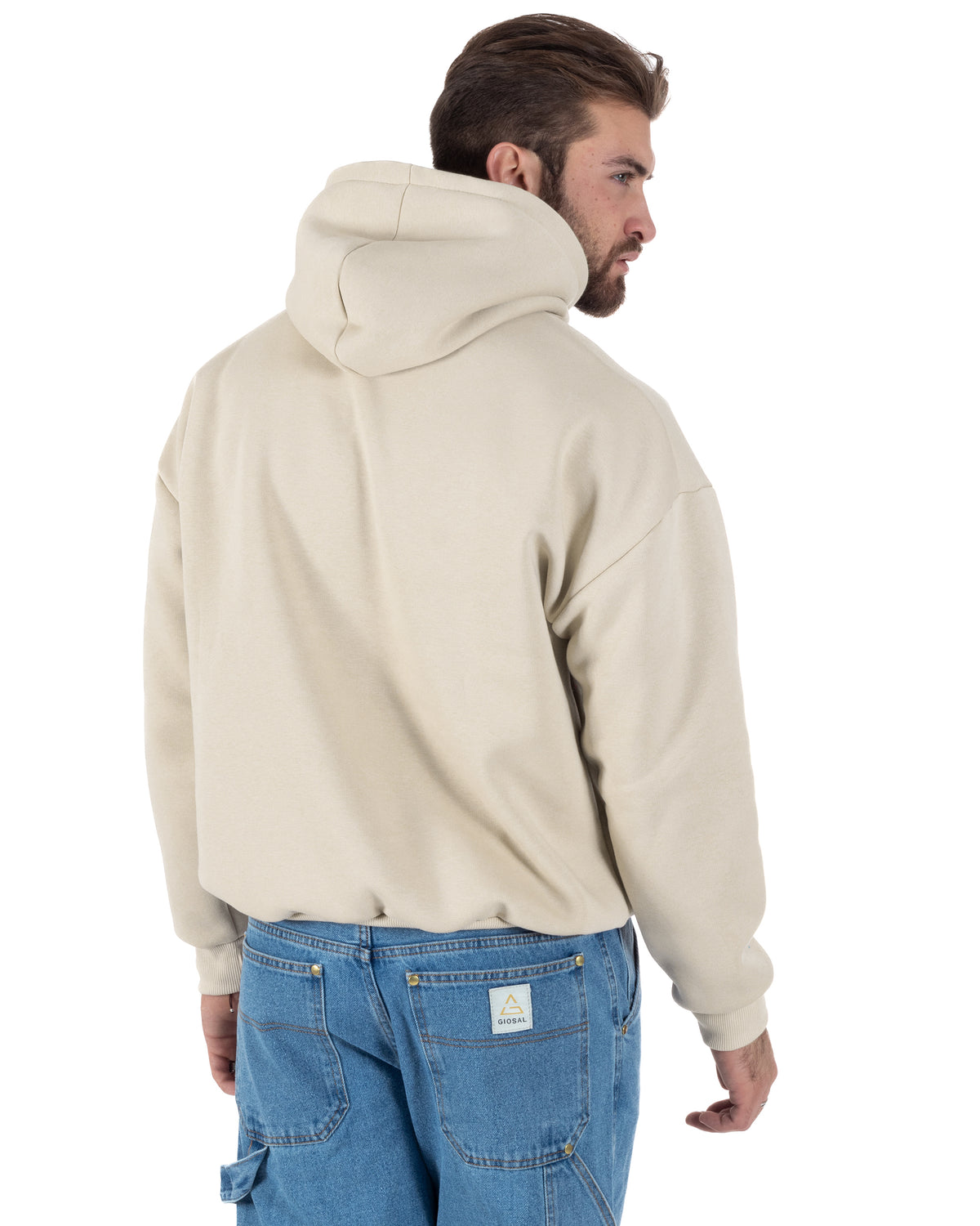 Felpa unisex uomo donna cappuccio boxy fit crop tasca marsupio avorio GIOSAL-F3087A