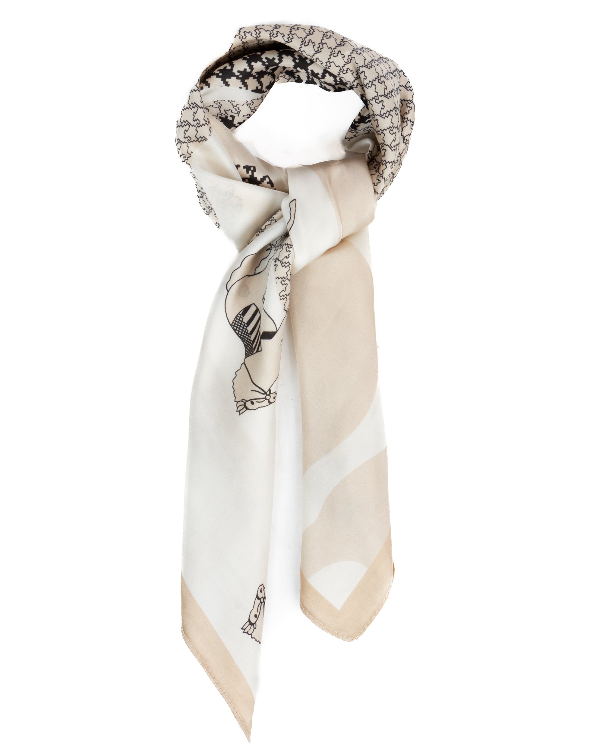 Foulard uomo unisex bandana cavalli pied-de-poule bordo satinato panna GIOSAL-FD1006A