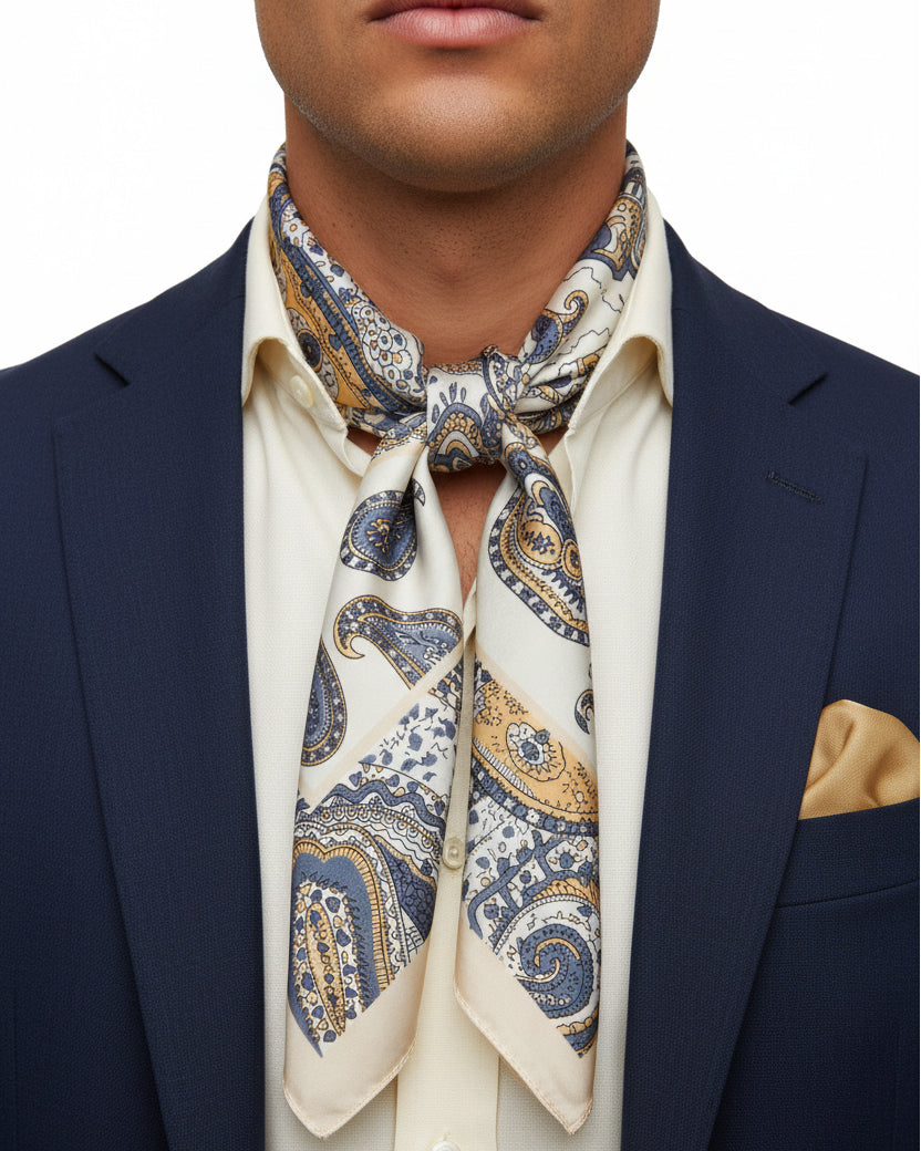 Foulard uomo unisex bandana paisley micro-dettagli bordo satinato bianco GIOSAL-FD1009A
