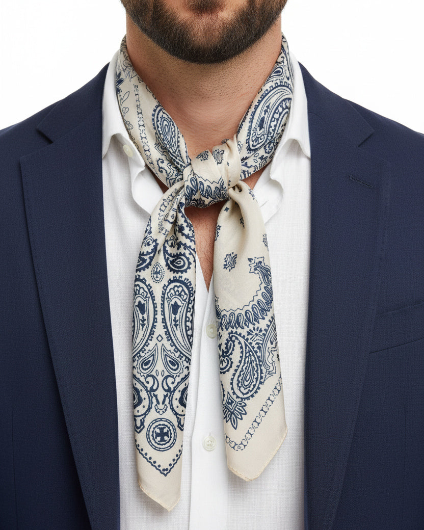 Foulard uomo unisex bandana paisley quattro quadranti croce floreale bianco GIOSAL-FD1010A