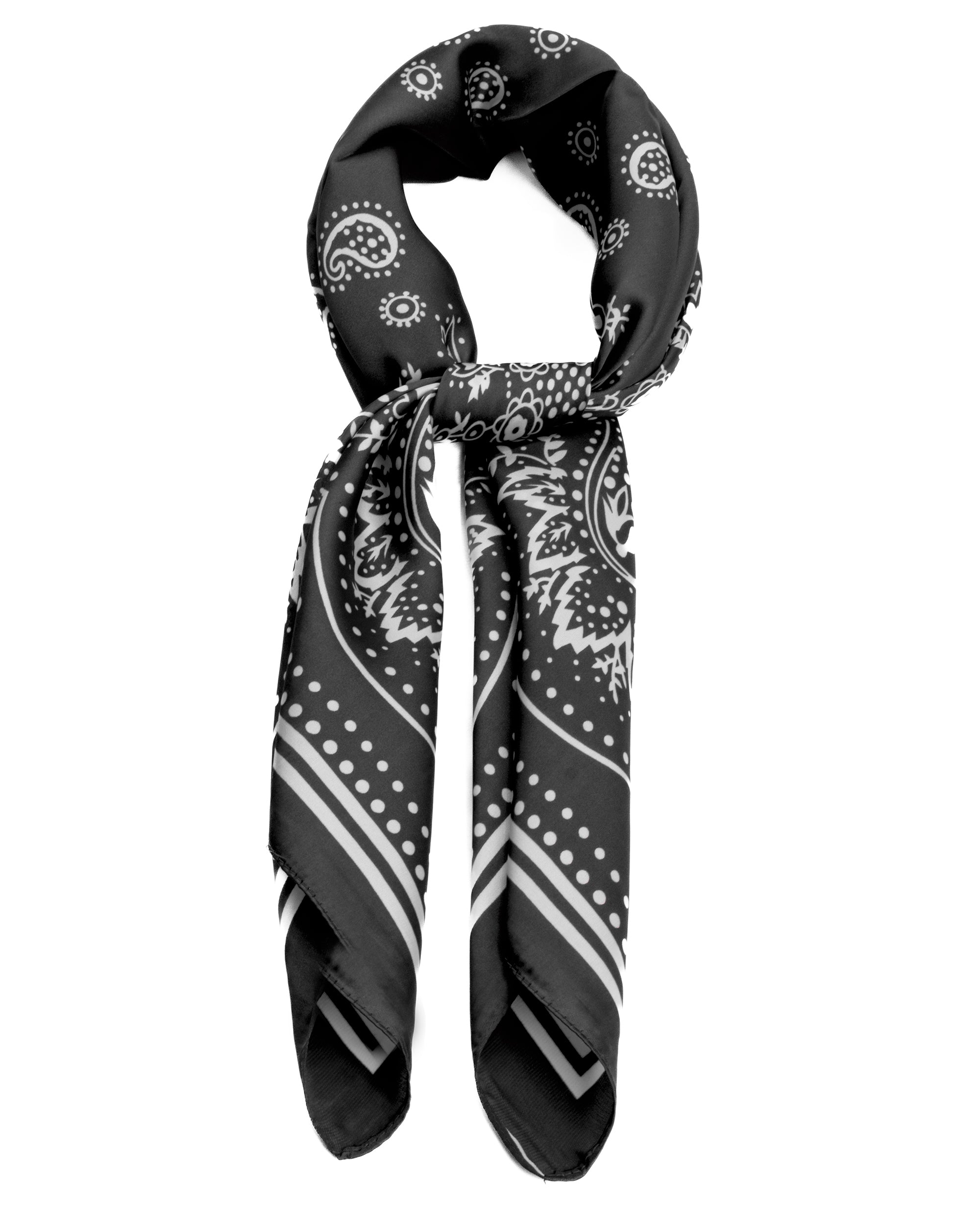 Foulard uomo unisex bandana paisley medaglione simmetrico bordo satinato nero GIOSAL-FD1014A