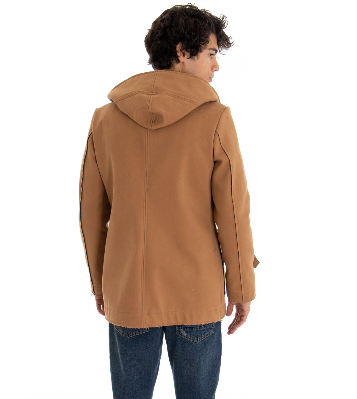Cappotto Doppiopetto Uomo Giacca Con Cappuccio Giaccone Caldo Cotone Giubbotto Casual Tinta Unita Camel GIOSAL-G2347A