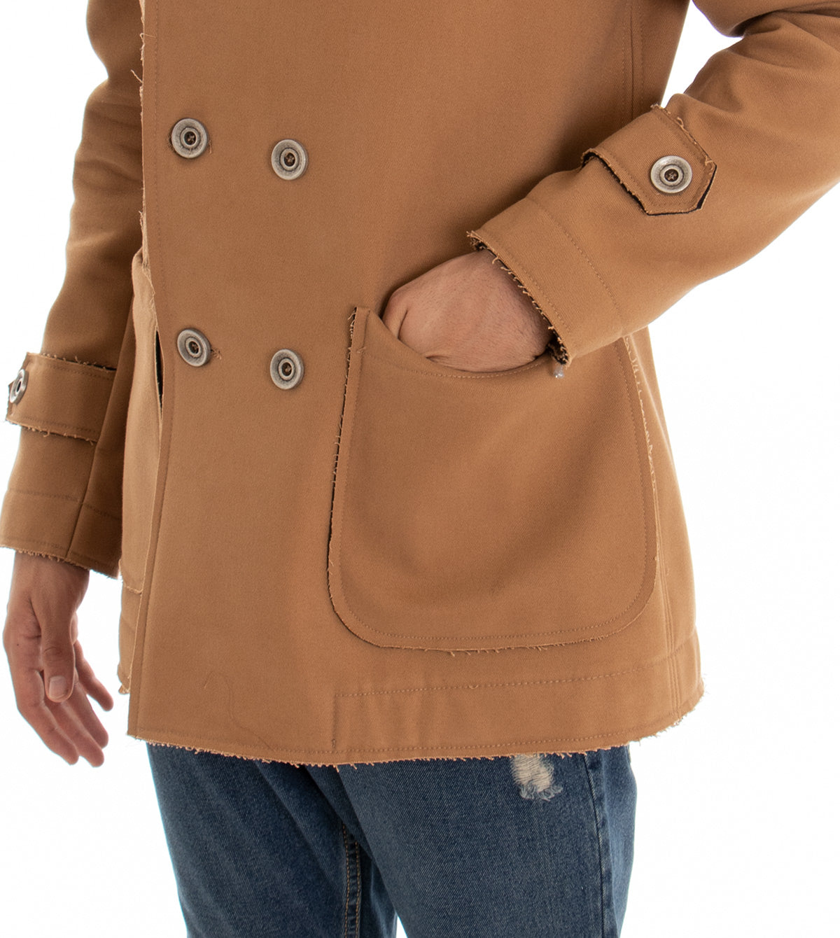 Cappotto Doppiopetto Uomo Giacca Con Cappuccio Giaccone Caldo Cotone Giubbotto Casual Tinta Unita Camel GIOSAL-G2347A
