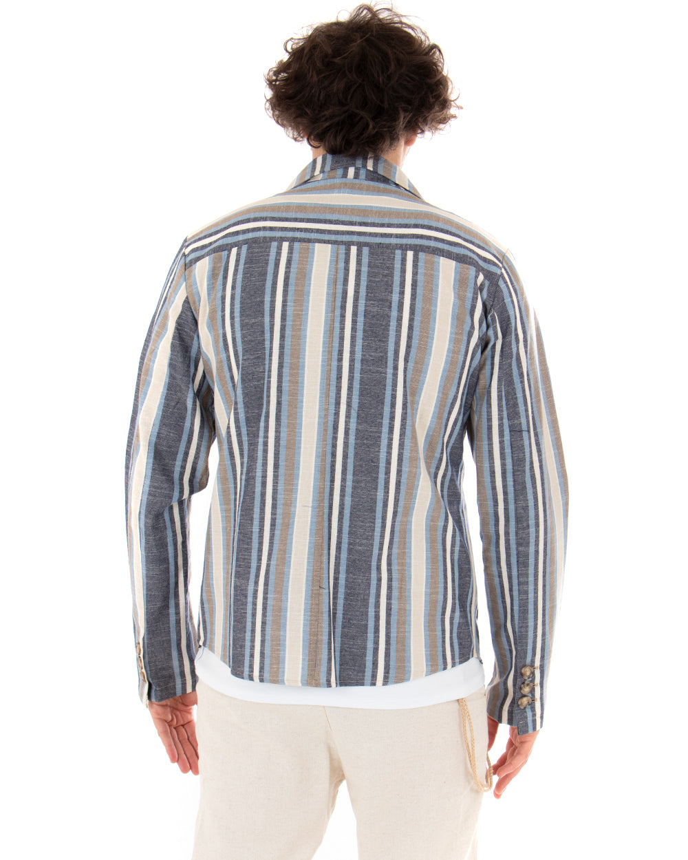 Giacca Monopetto Uomo Camicia Rigata Colletto Maniche Lunghe Tasche Multicolore GIOSAL-G2570A