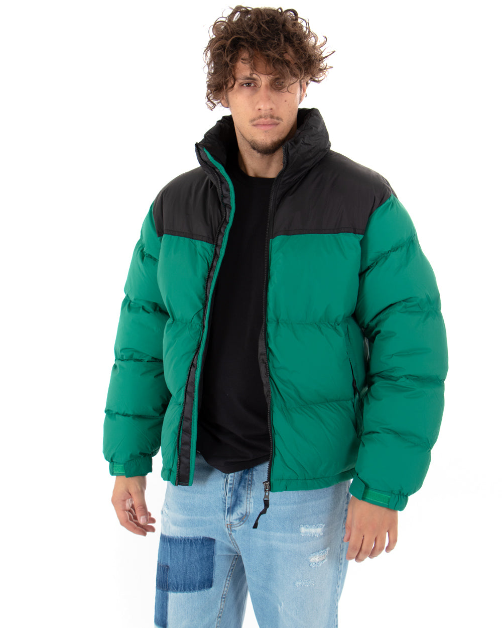 Giubbotto Uomo Imbottito Bomber Caldo Con Collo Puffer Bicolore Verde Nero Casual GIOSAL-G2627A
