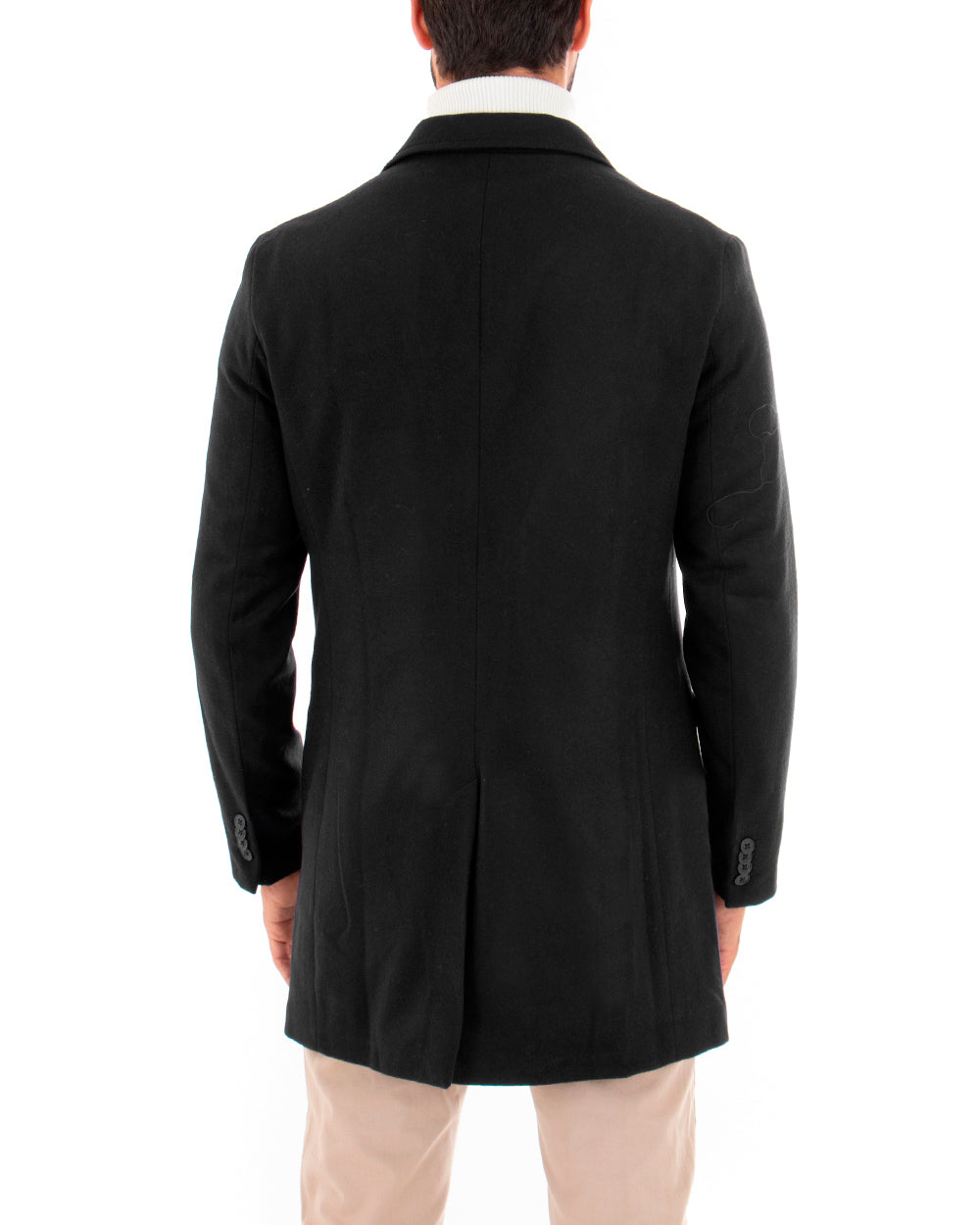 Cappotto Monopetto Uomo Giacca Colletto Rever Giaccone Tinta Unita Nero Baronetto Elegante GIOSAL-CO1035A