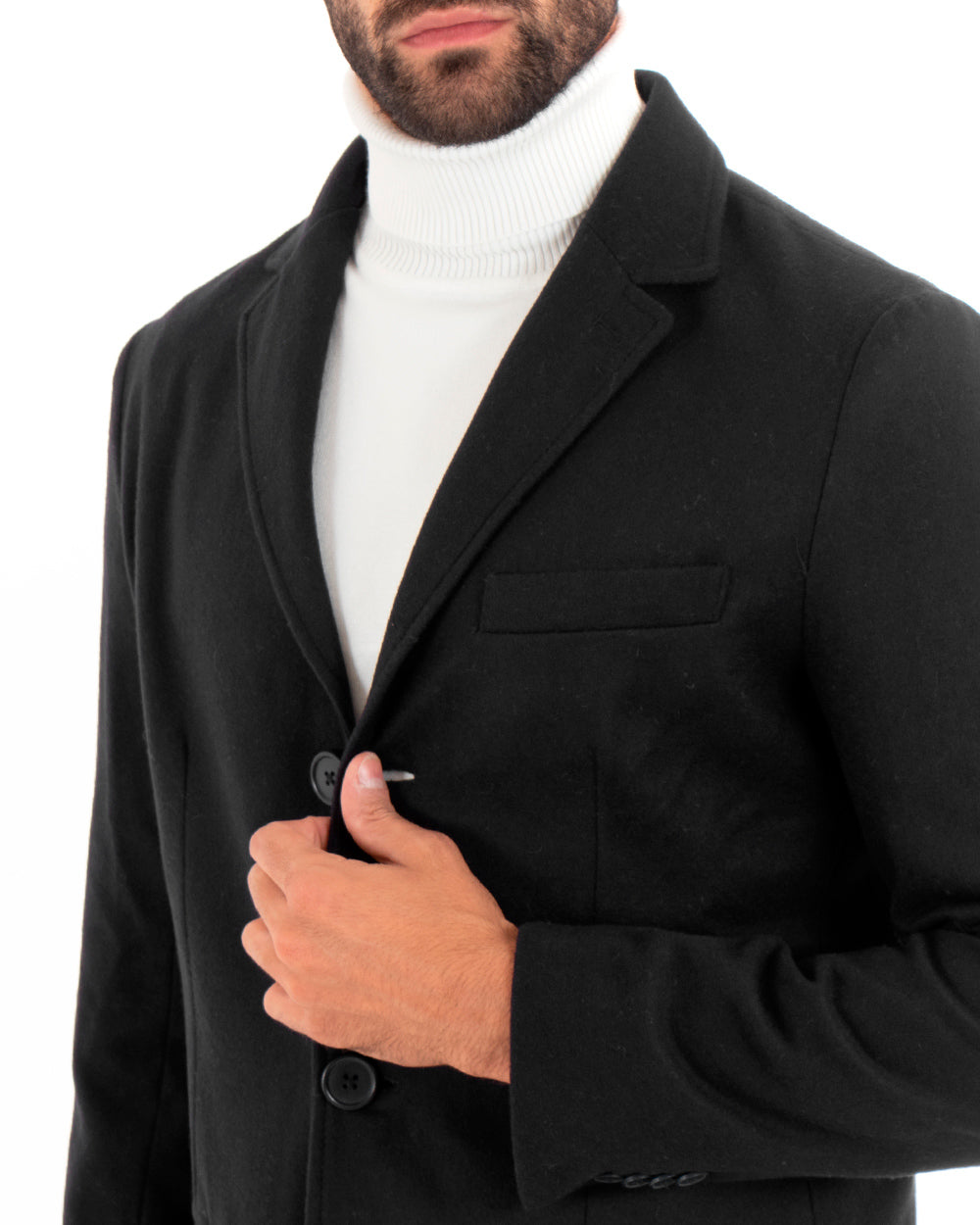 Cappotto Monopetto Uomo Giacca Colletto Rever Giaccone Tinta Unita Nero Baronetto Elegante GIOSAL-CO1035A