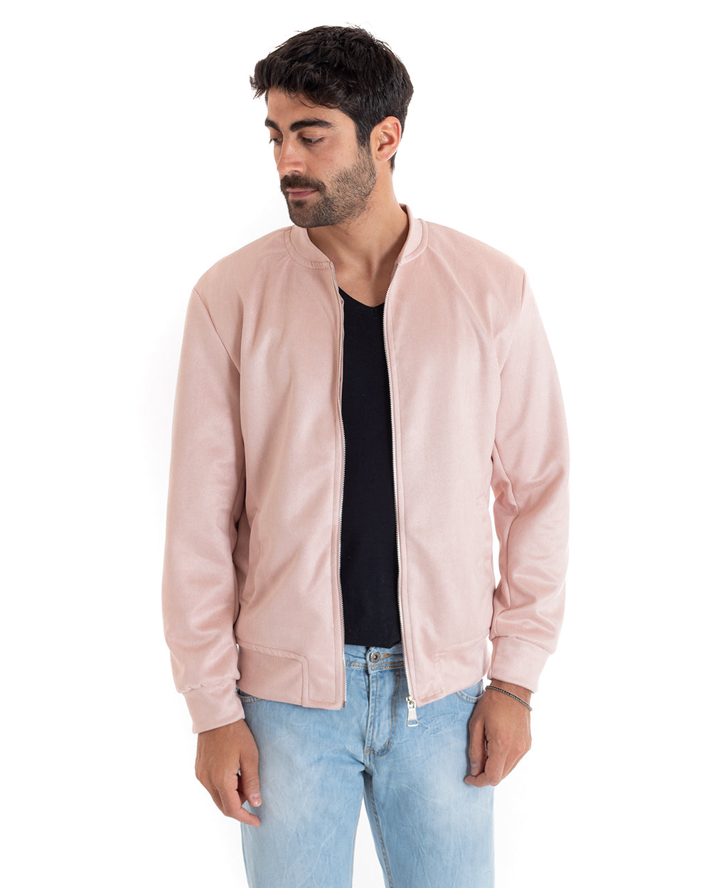 Giubbotto Uomo Bomber Camoscio Tinta Unita Rosa Casual GIOSAL-G2810A