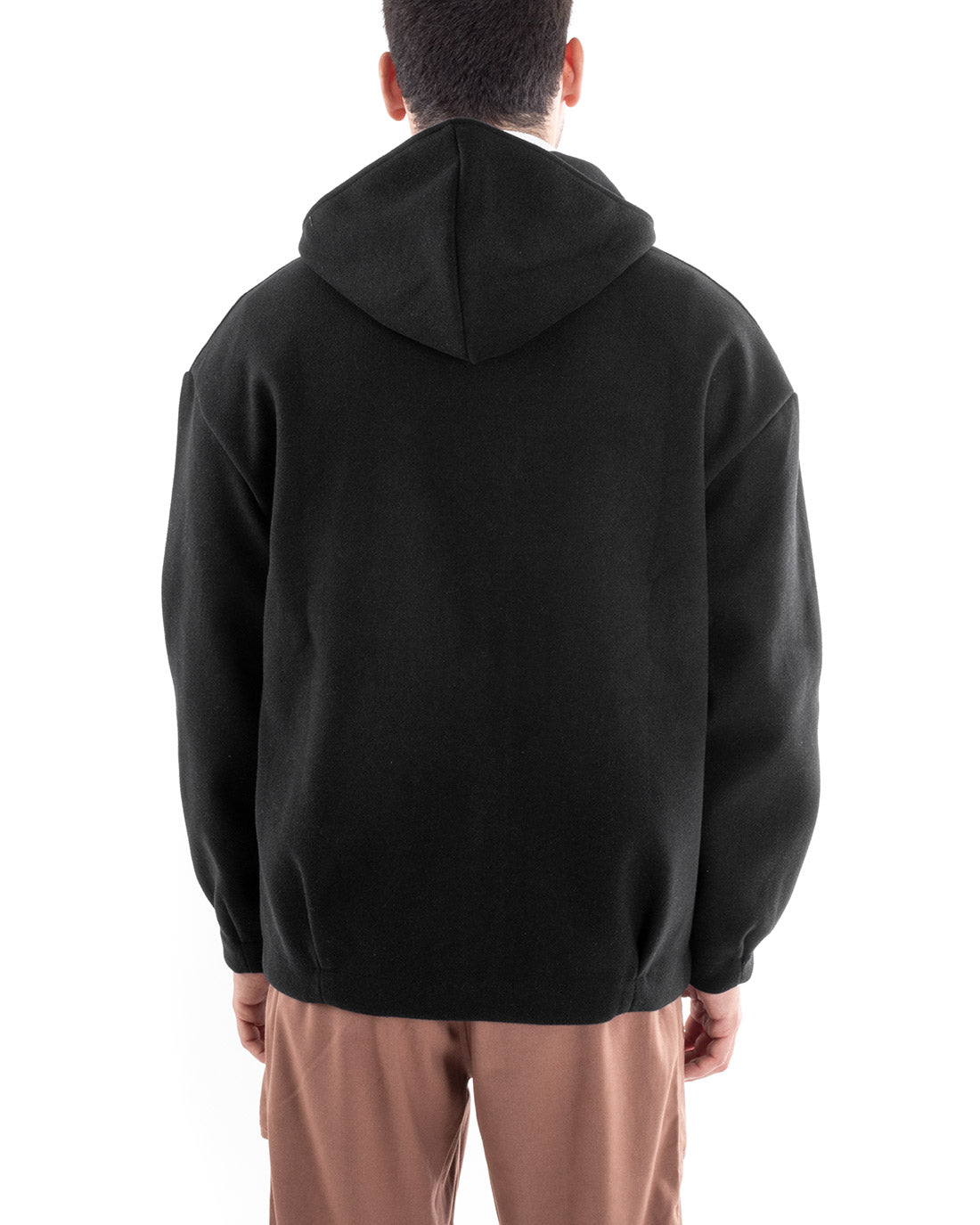 Cappotto Uomo Camoscio Giubbotto Con Cappuccio Giacca Calda Con Zip Tinta Unita Nero GIOSAL-G2947A