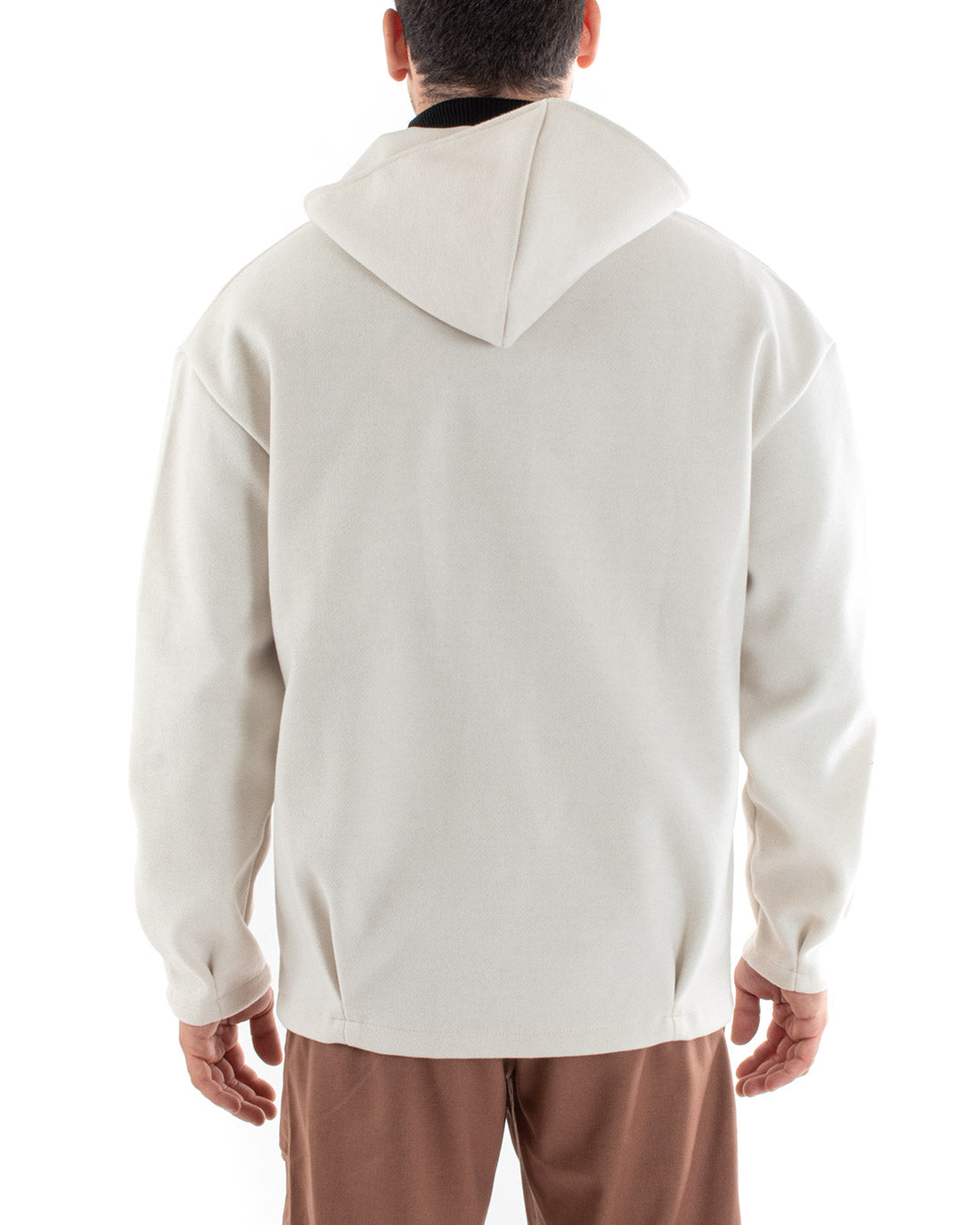 Cappotto Uomo Camoscio Giubbotto Con Cappuccio Giacca Calda Con Zip Tinta Unita Panna Casual GIOSAL-G2948A