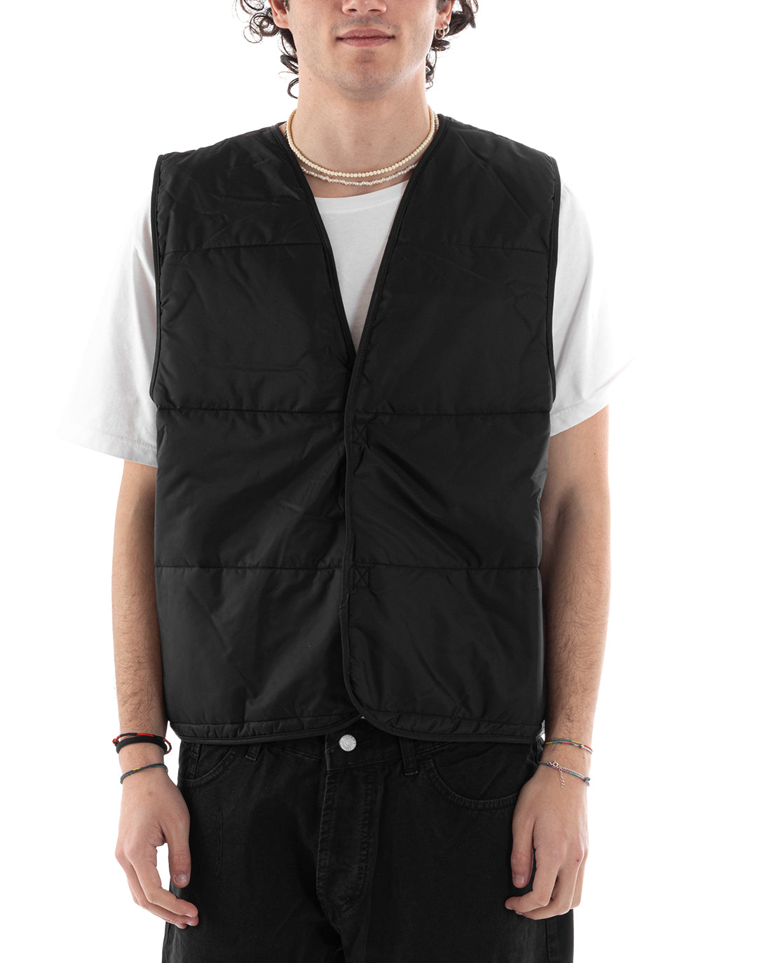 Gilet Uomo Tinta Unita Nero Giromaniche Casual Giubbotto Oversize GIOSAL-G3038A