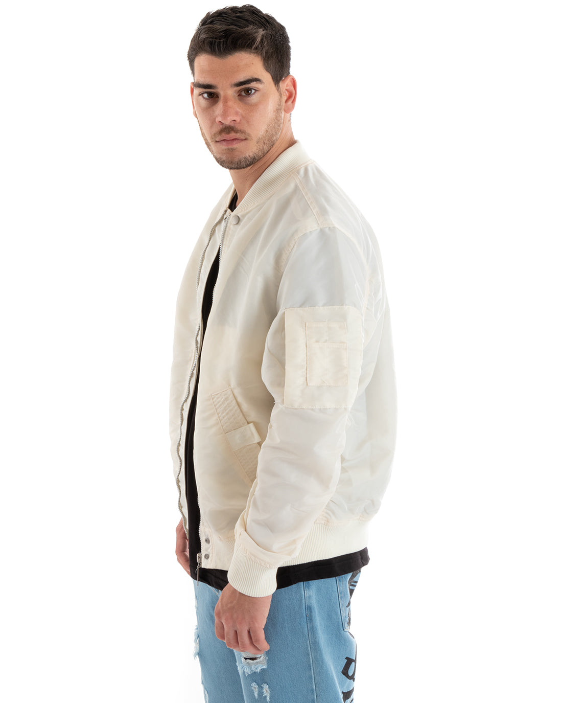 Giubbotto Uomo Casual College Bomber Panna Puffer imbottito GIOSAL-G3041A