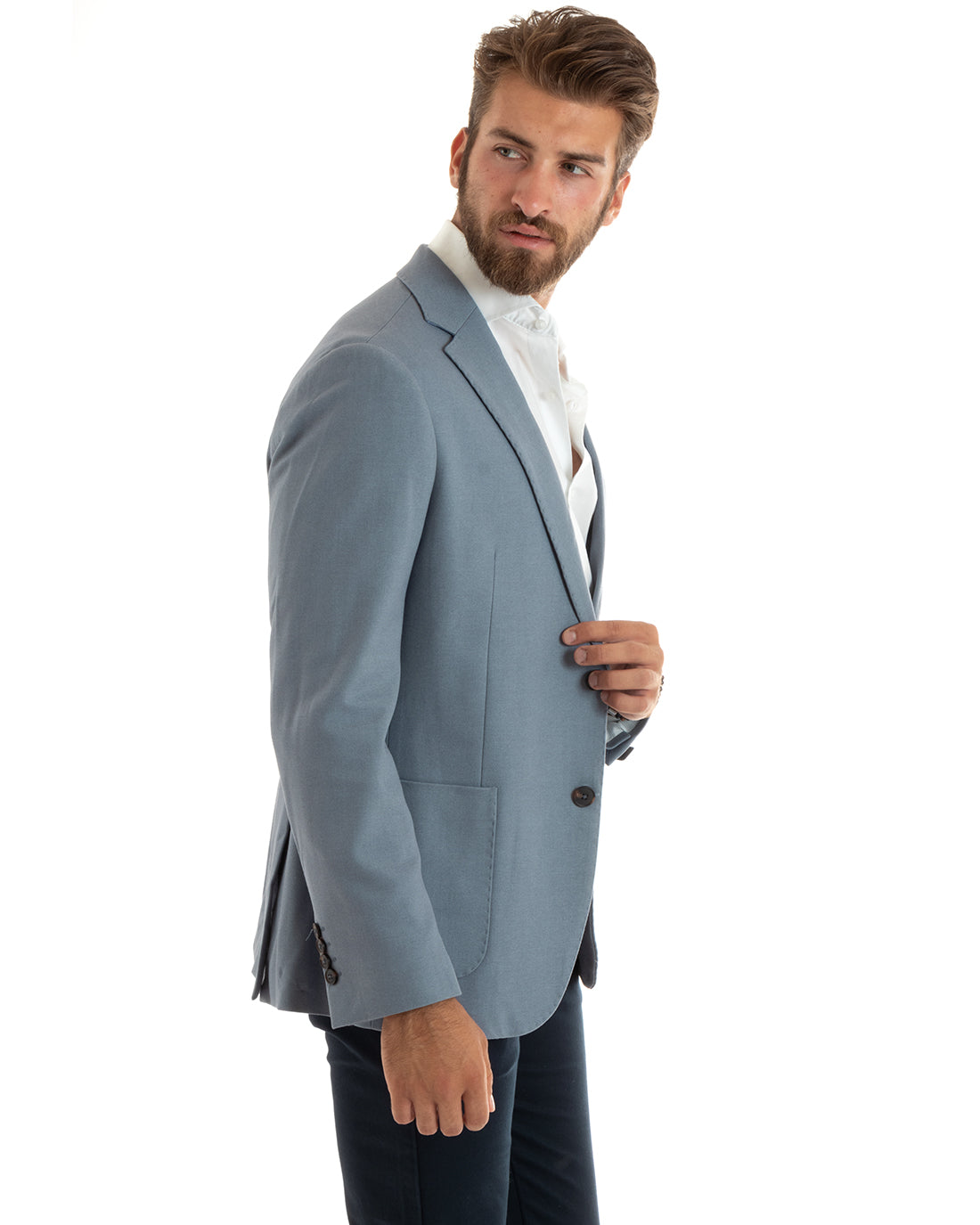 Giacca Uomo Blazer Basic Monopetto Rever Classico Impunturato Tinta Unita Polvere Casual GIOSAL-G3087A