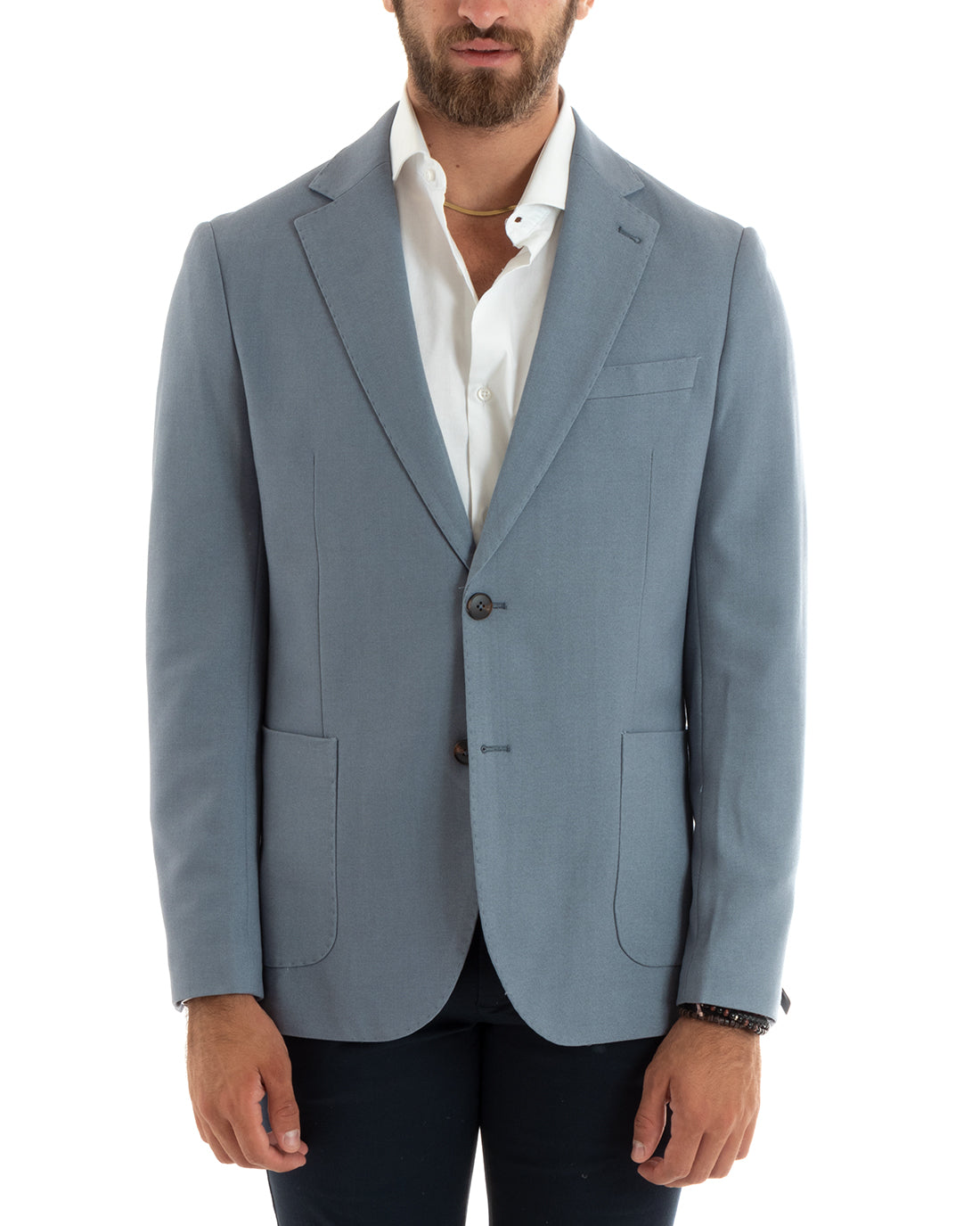 Giacca Uomo Blazer Basic Monopetto Rever Classico Impunturato Tinta Unita Polvere Casual GIOSAL-G3087A