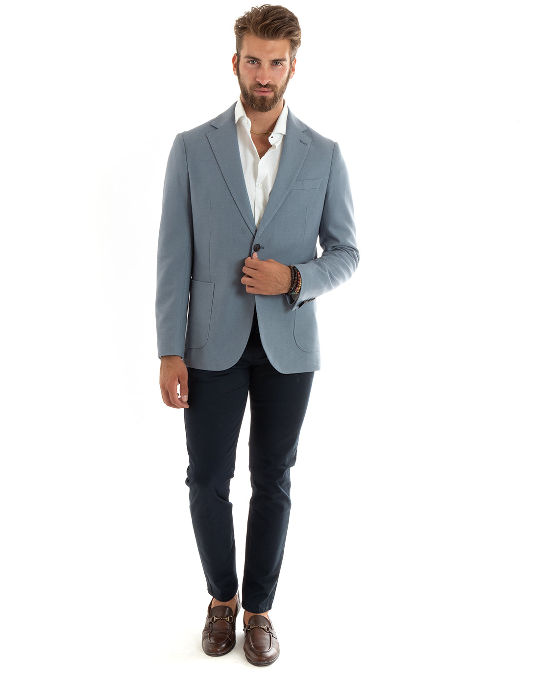 Giacca Uomo Blazer Basic Monopetto Rever Classico Impunturato Tinta Unita Polvere Casual GIOSAL-G3087A