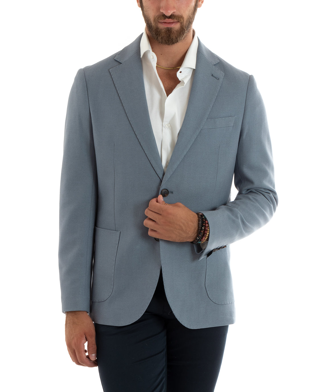 Giacca Uomo Blazer Basic Monopetto Rever Classico Impunturato Tinta Unita Polvere Casual GIOSAL G3087A