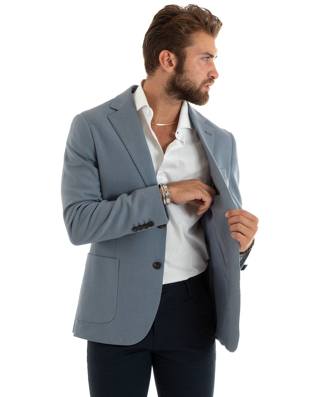 Giacca Uomo Blazer Basic Monopetto Rever Classico Impunturato Tinta Unita Polvere Casual GIOSAL-G3087A