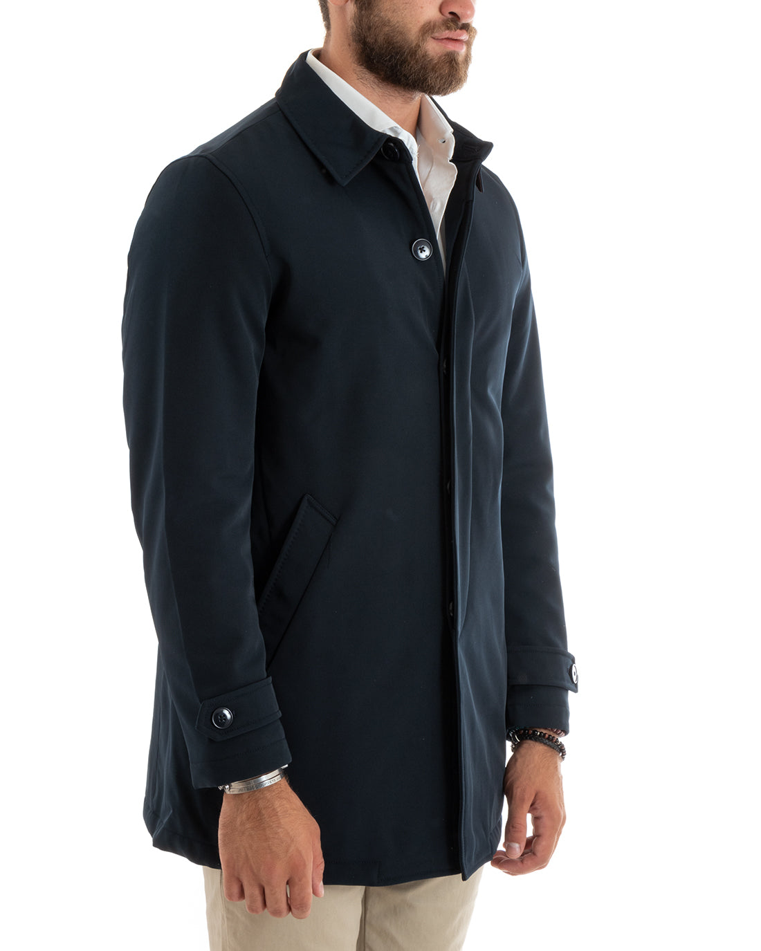 Giubbotto Uomo Trench Impermeabile Tessuto Tecnico Imbottito Blu G3090A