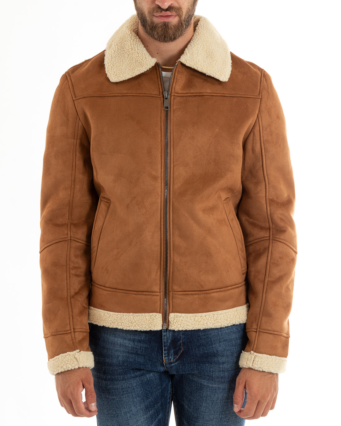 Giubbotto Uomo Giacca Montone Camel Aviatore Con Pelliccia Casual Double Face GIOSAL-G3101A