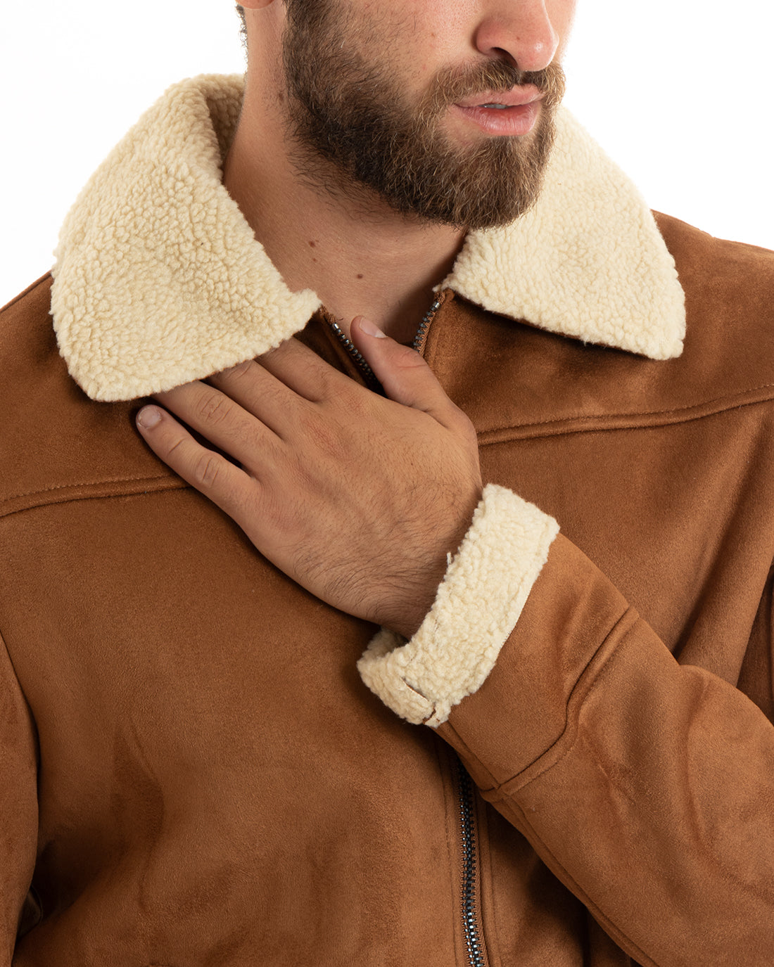 Giubbotto Uomo Giacca Montone Camel Aviatore Con Pelliccia Casual Double Face GIOSAL-G3101A
