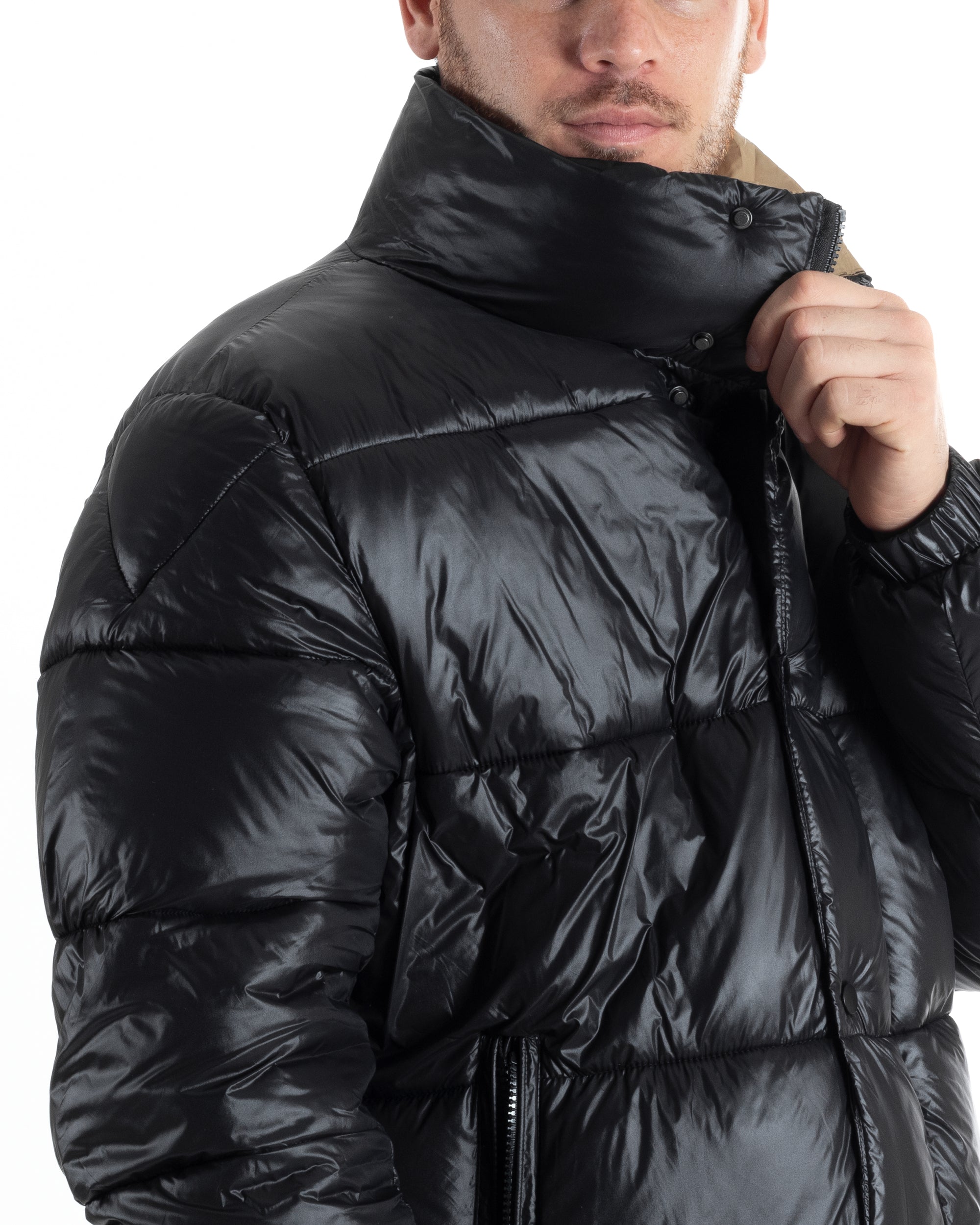 Giubbotto Uomo Piumino Tinta Unita Nero Lucido Bomber Puffer GIOSAL-G3130A