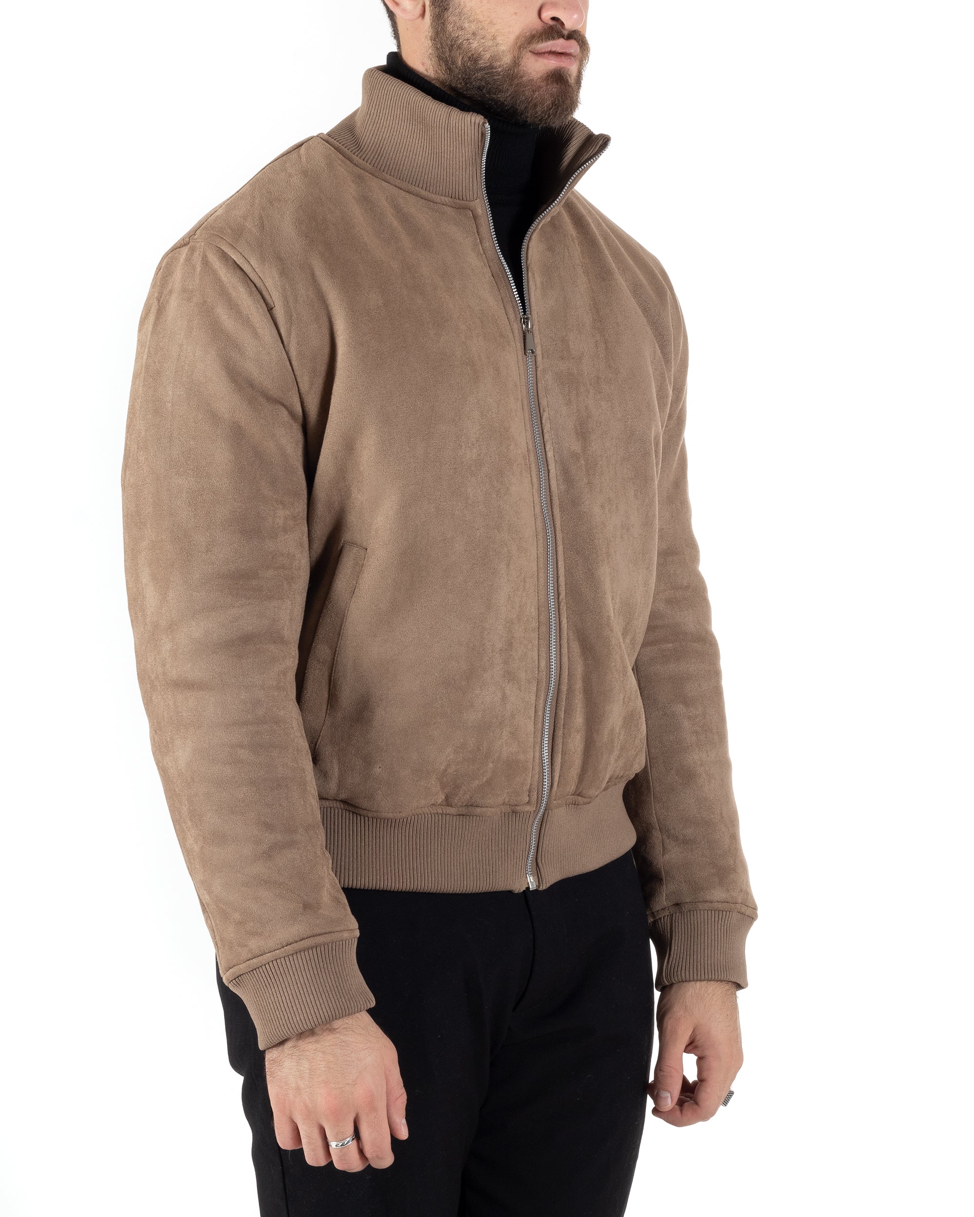 Giubbotto Uomo College Con Colletto Camoscio Tinta Unita Beige Casual GIOSAL-G3146A