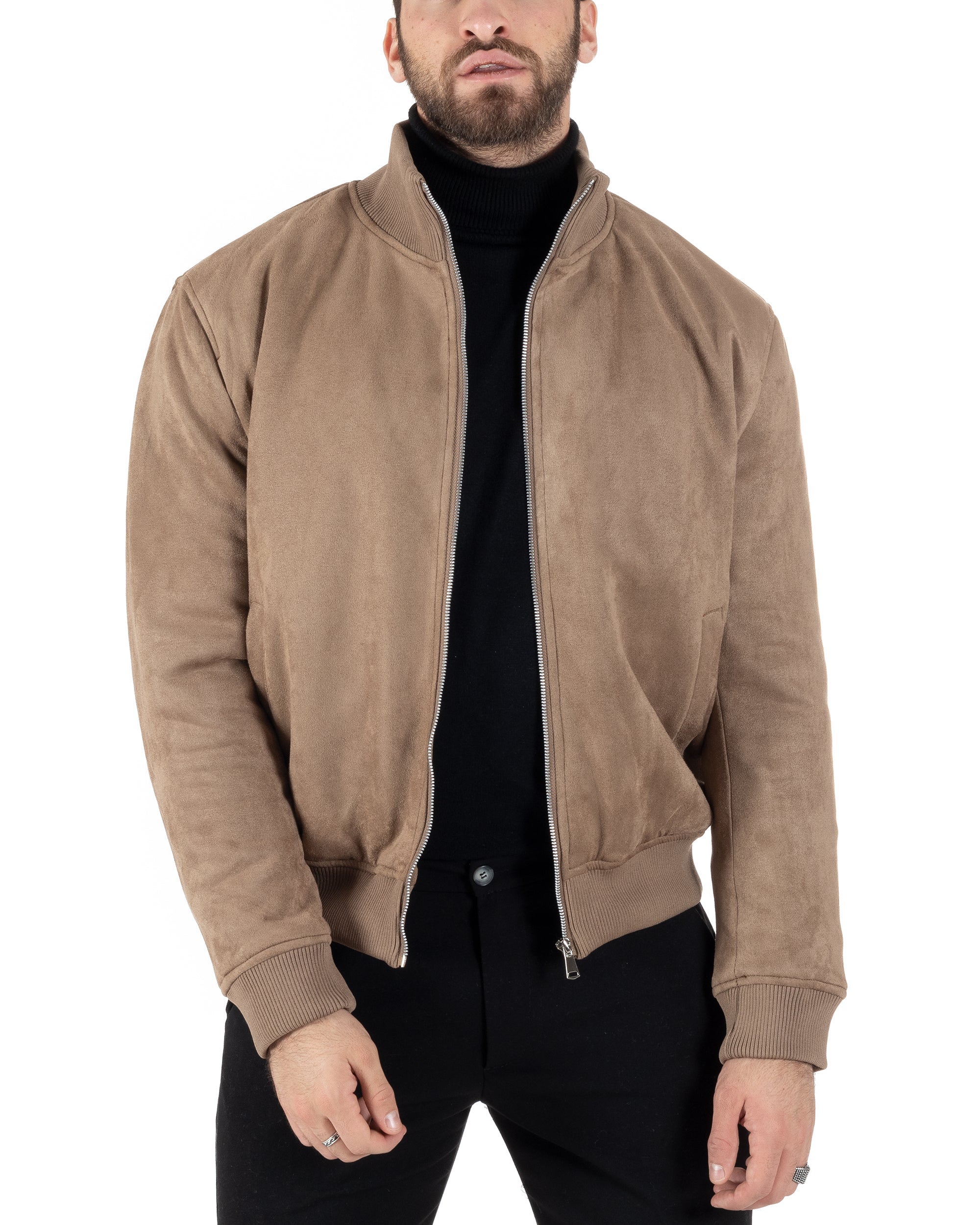 Giubbotto Uomo College Con Colletto Camoscio Tinta Unita Beige Casual GIOSAL-G3146A