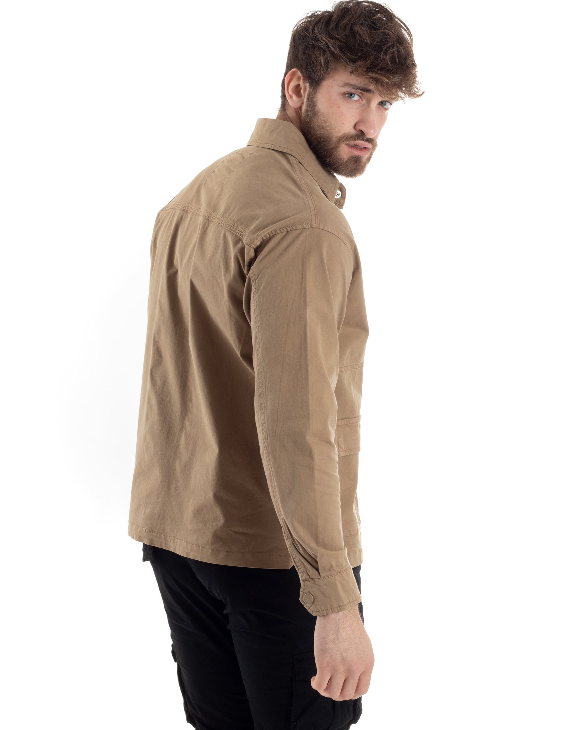 Giacca Utility Cargo Giubbotto Uomo Con Tasche Sahariana Con Colletto Carpenter Beige GIOSAL-G3175A