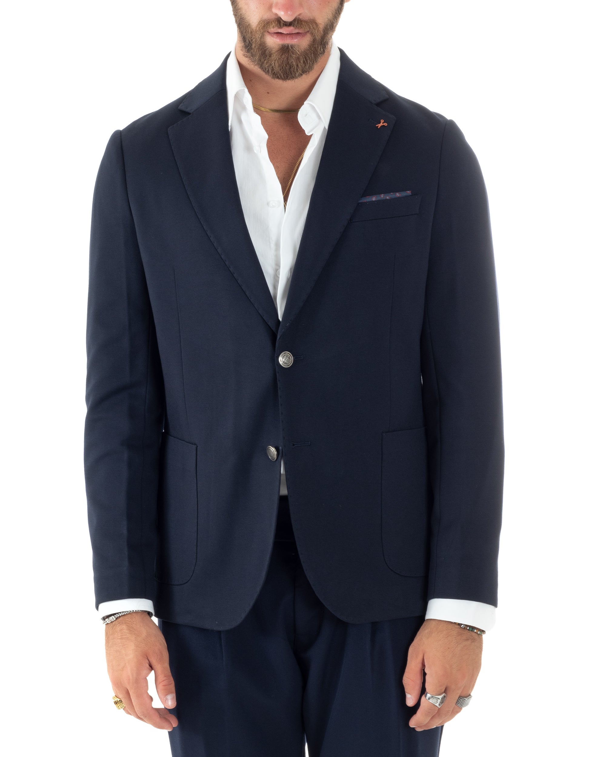 Giacca Uomo Monopetto Sartoriale Con Bottoni Metallo Cerimonia Elegante Casual Blu GIOSAL-G3204A