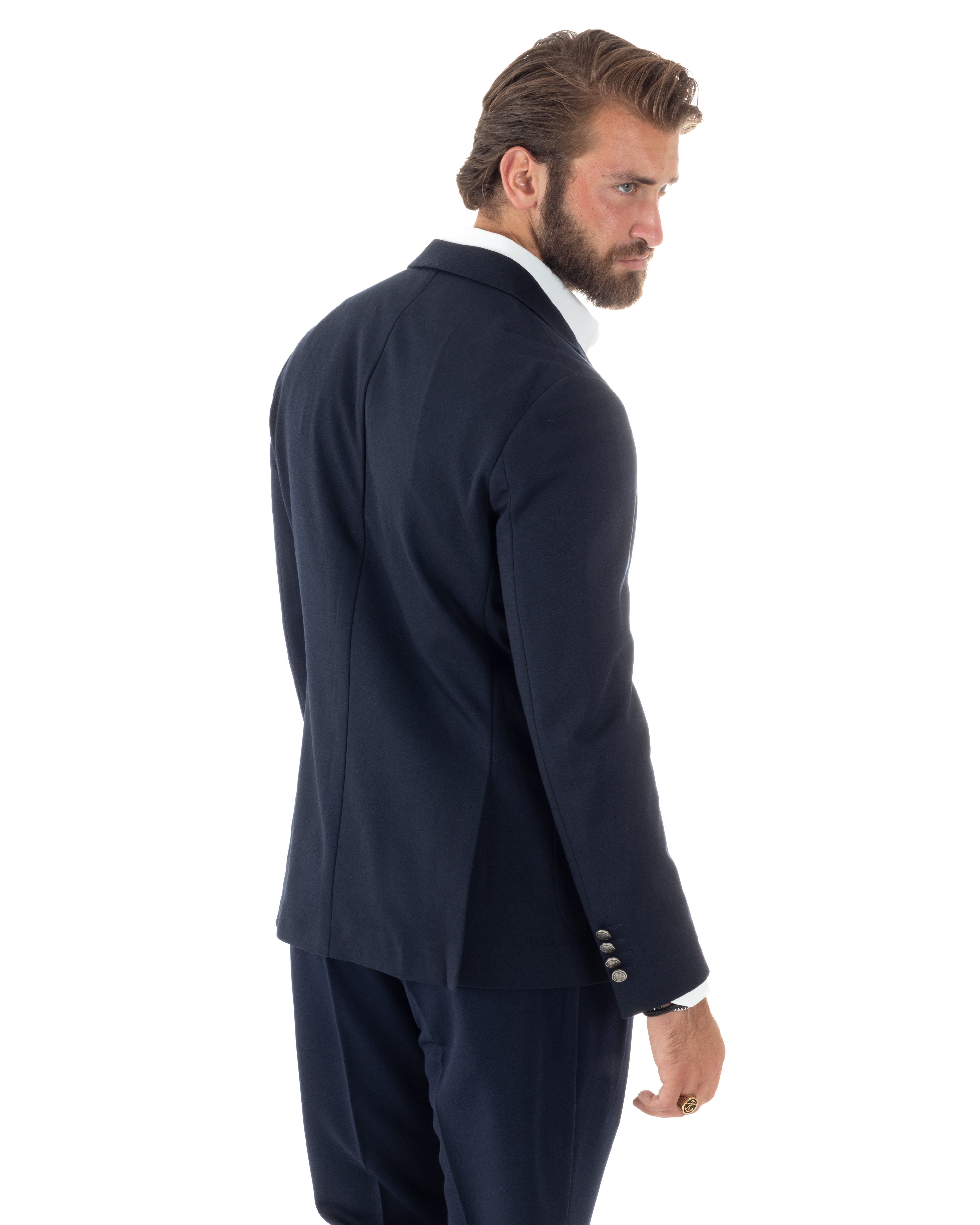 Giacca Uomo Monopetto Sartoriale Con Bottoni Metallo Cerimonia Elegante Casual Blu GIOSAL-G3204A