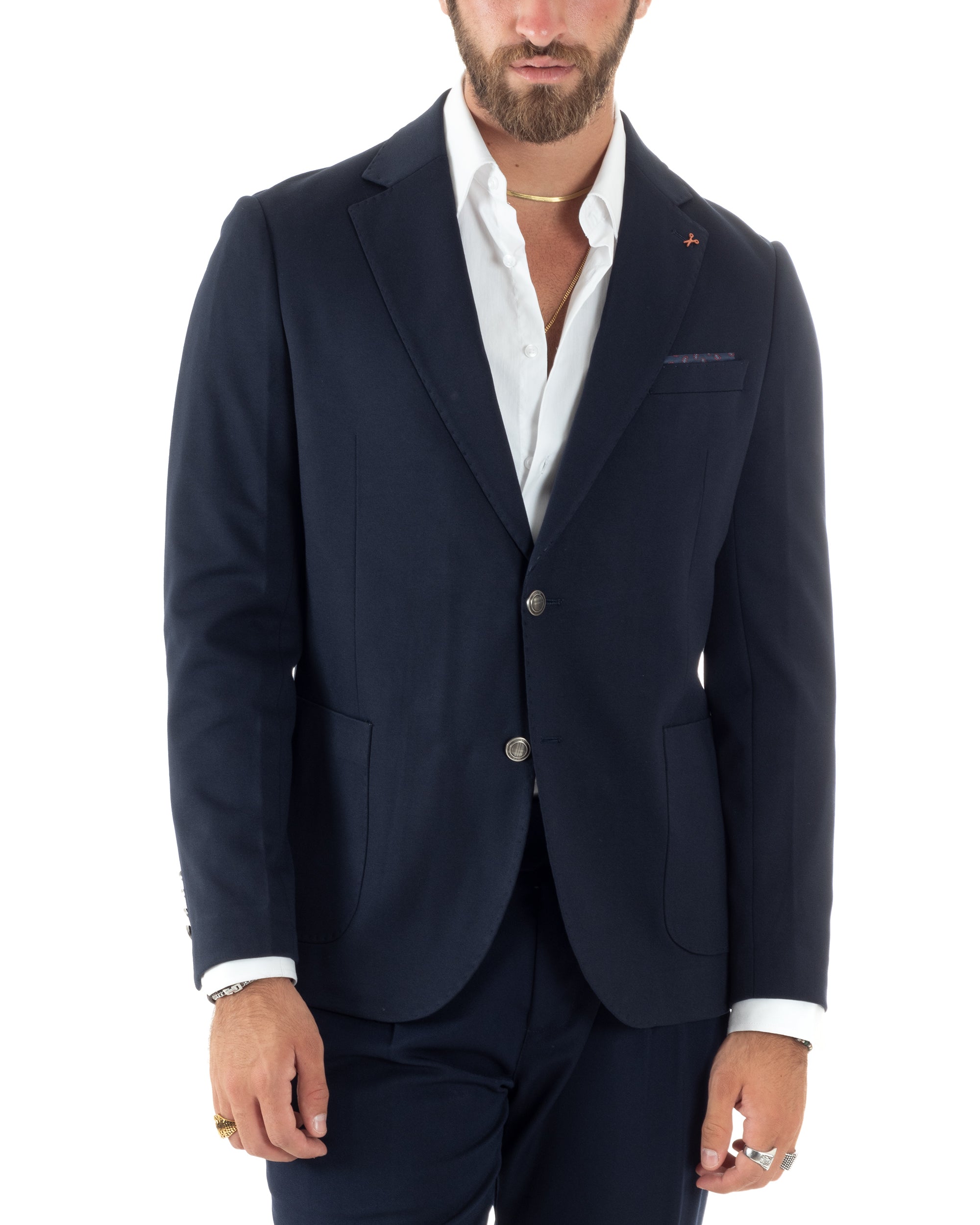 Giacca Uomo Monopetto Sartoriale Con Bottoni Metallo Cerimonia Elegant
