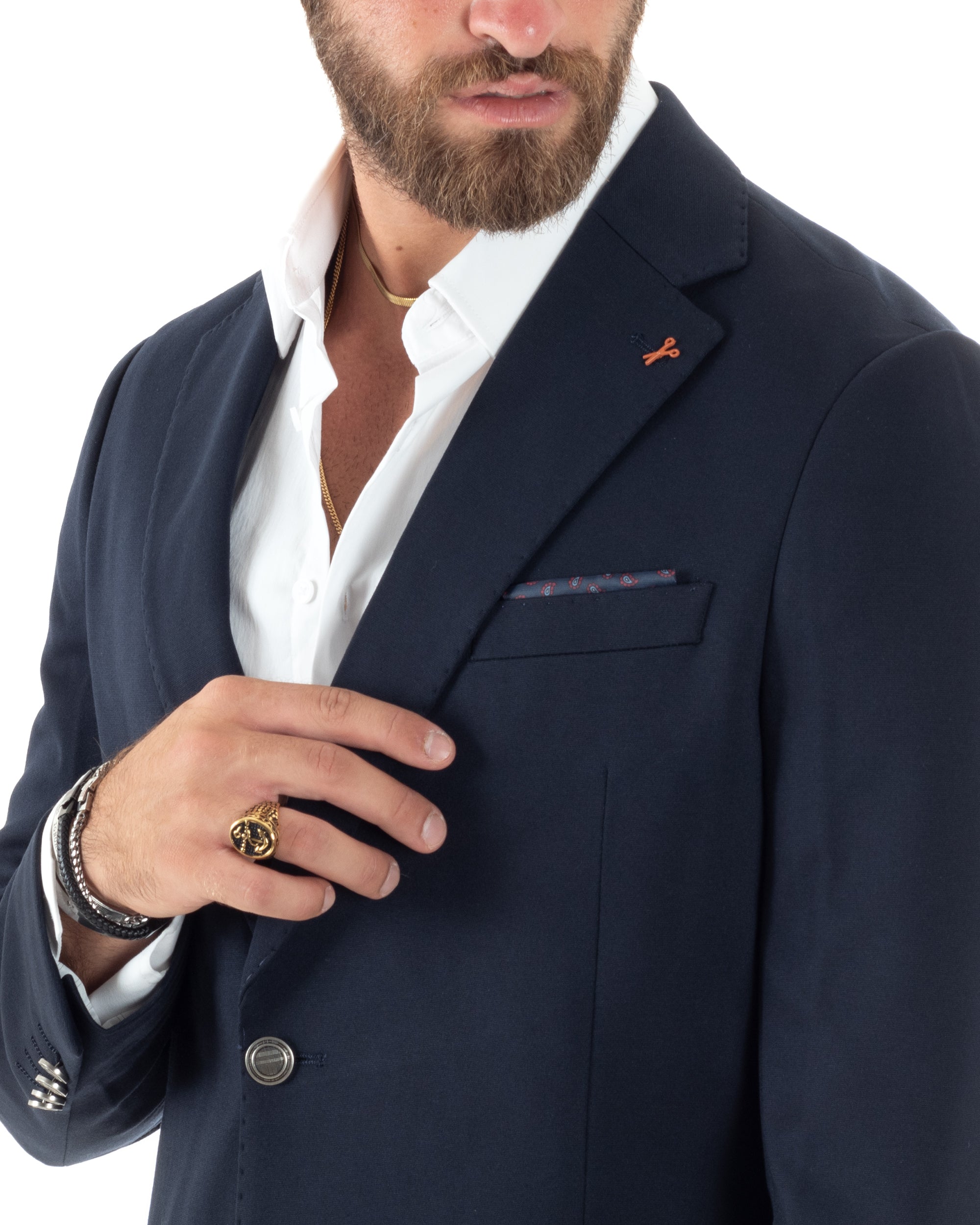 Giacca Uomo Monopetto Sartoriale Con Bottoni Metallo Cerimonia Elegante Casual Blu GIOSAL-G3204A