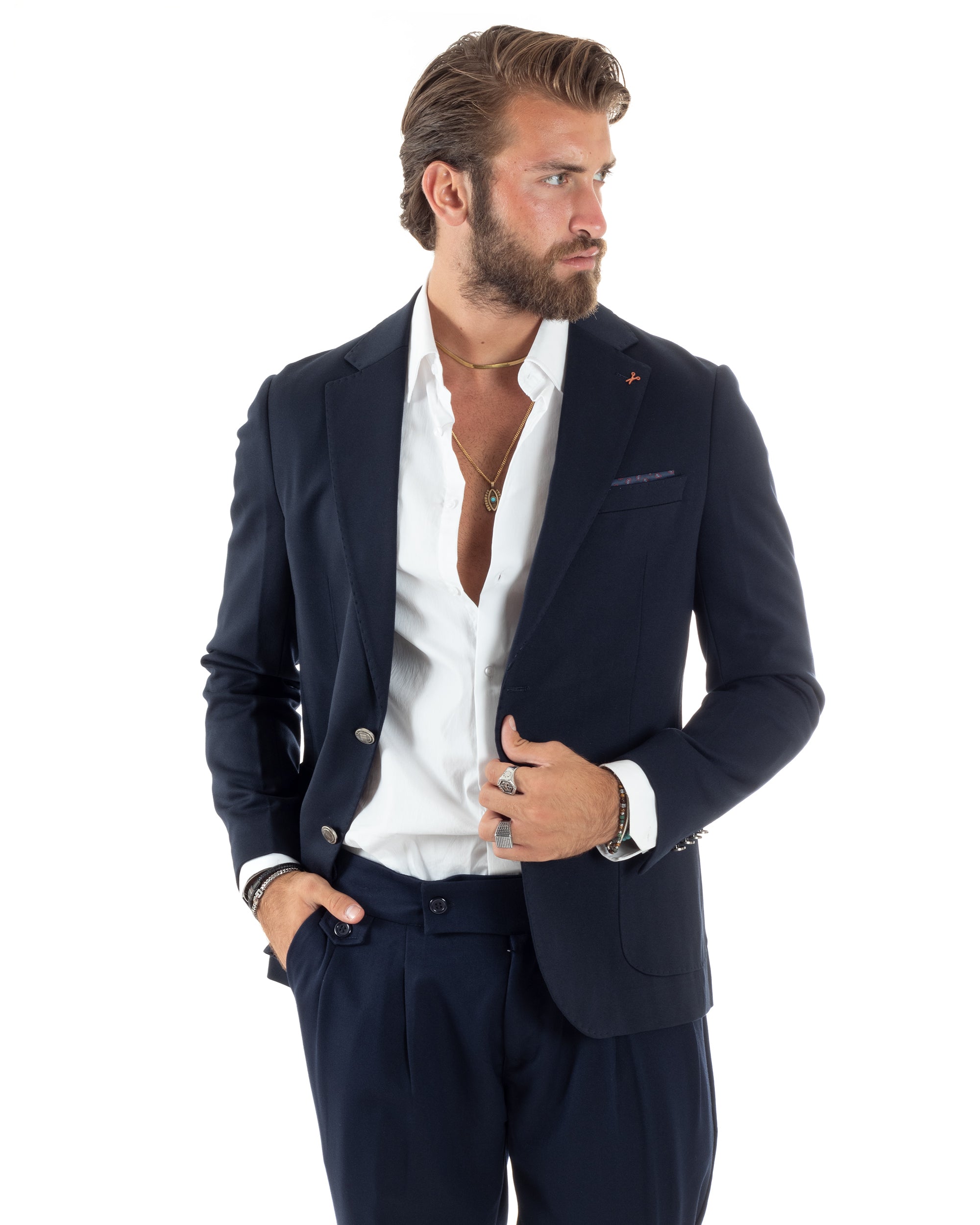 Giacca Uomo Monopetto Sartoriale Con Bottoni Metallo Cerimonia Elegante Casual Blu GIOSAL-G3204A