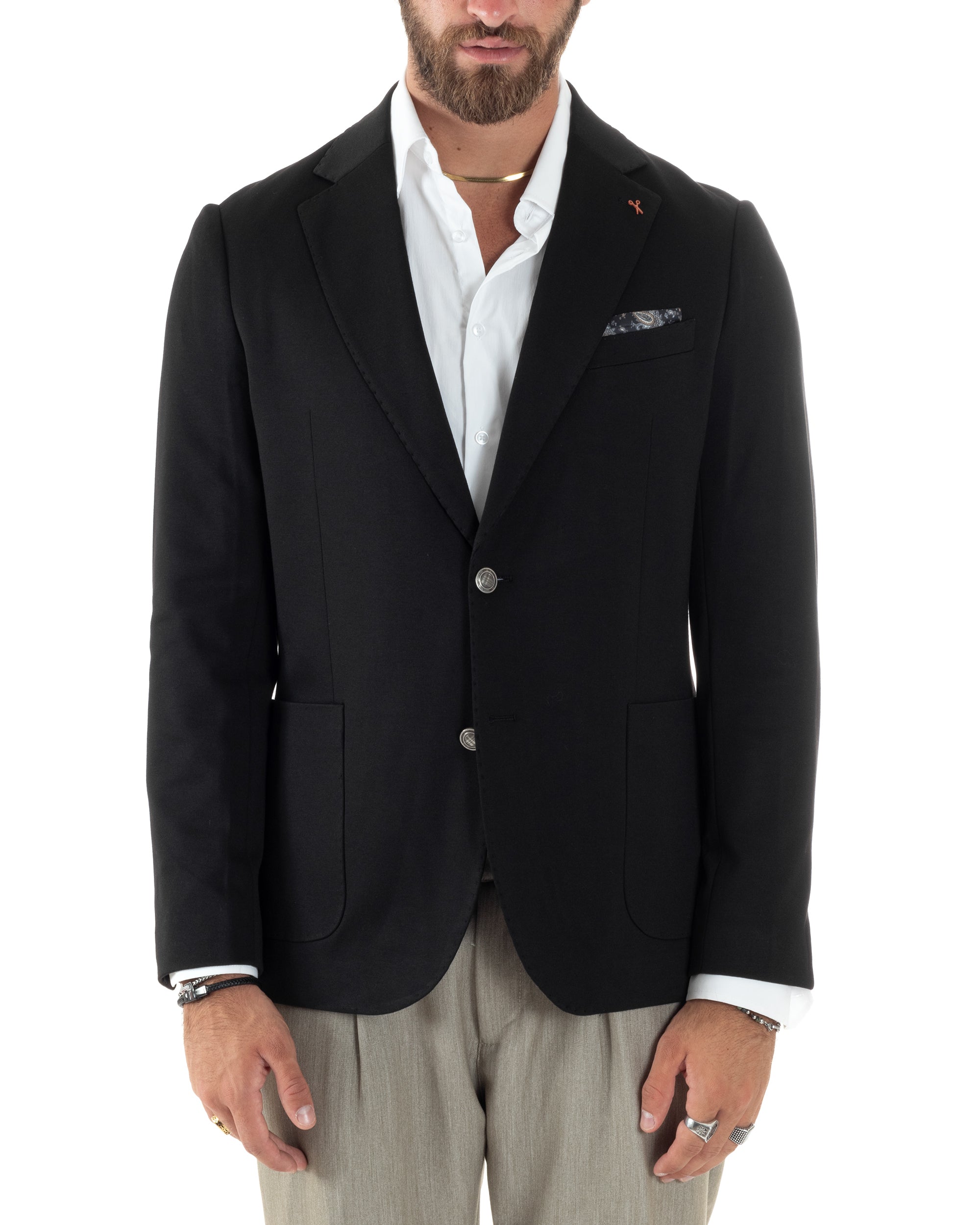 Giacca Uomo Monopetto Sartoriale Con Bottoni Metallo Cerimonia Elegante Casual Nero GIOSAL-G3206A